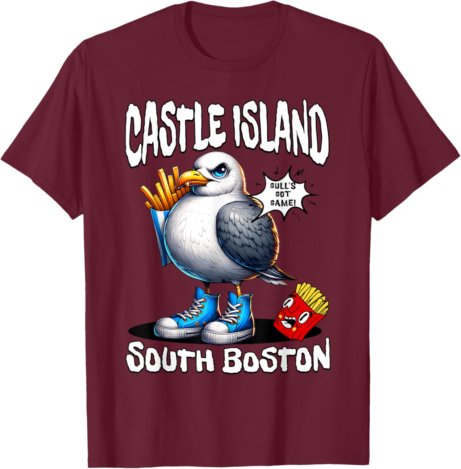 Funny Castle Island Seagull French Fries T-Shirt for Food Lovers - 21