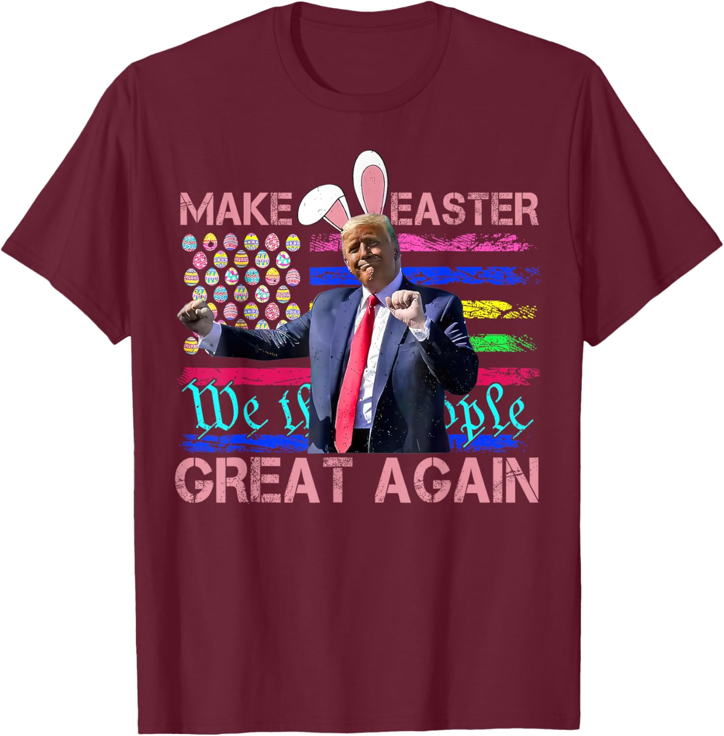Funny Trump Dancing Easter T-Shirt with USA Flag for Holiday Fun - 21