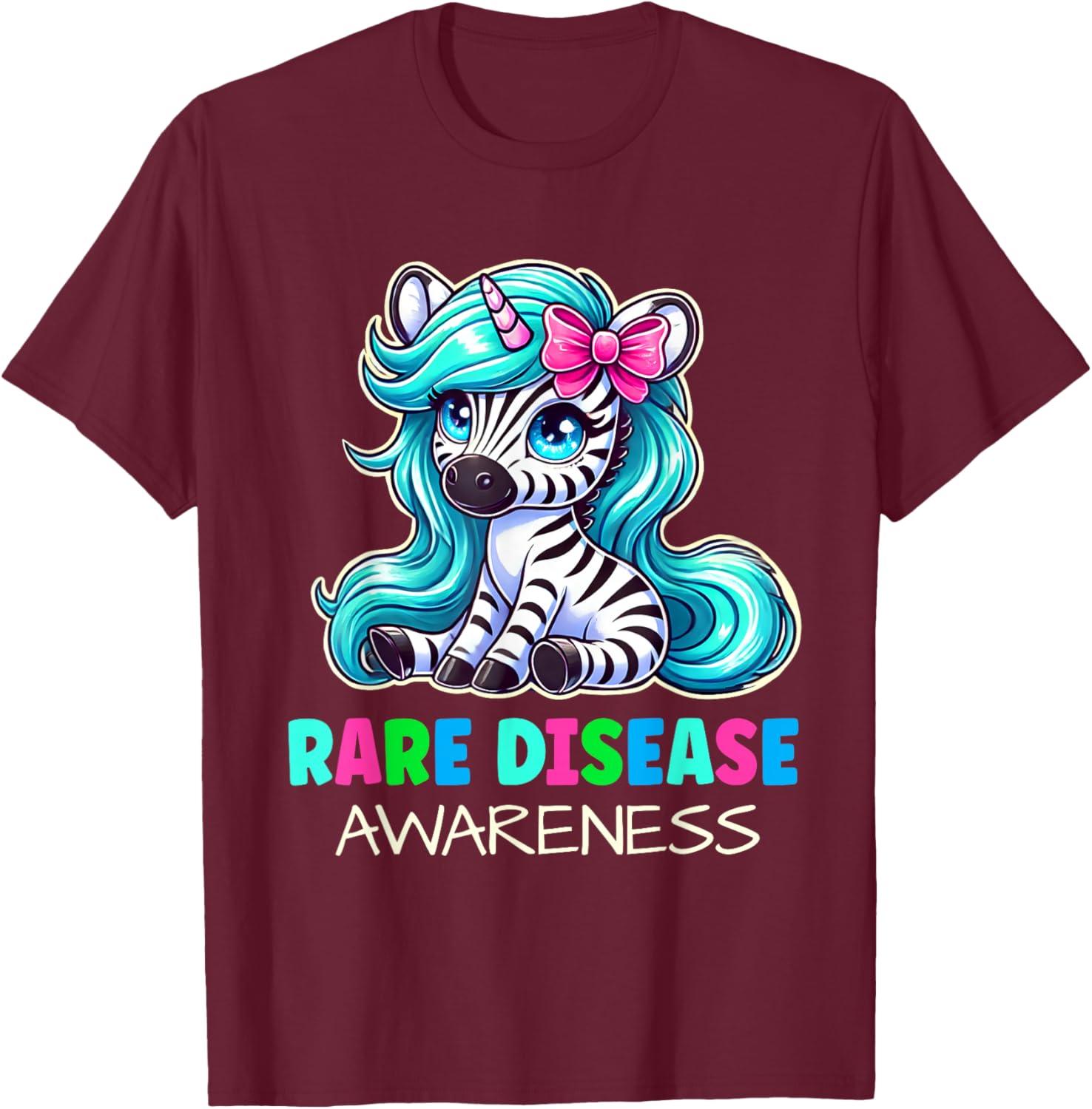 Rare Disease Awareness Zabra Ribbon Kids T-Shirt for Rare Disease Day - 1