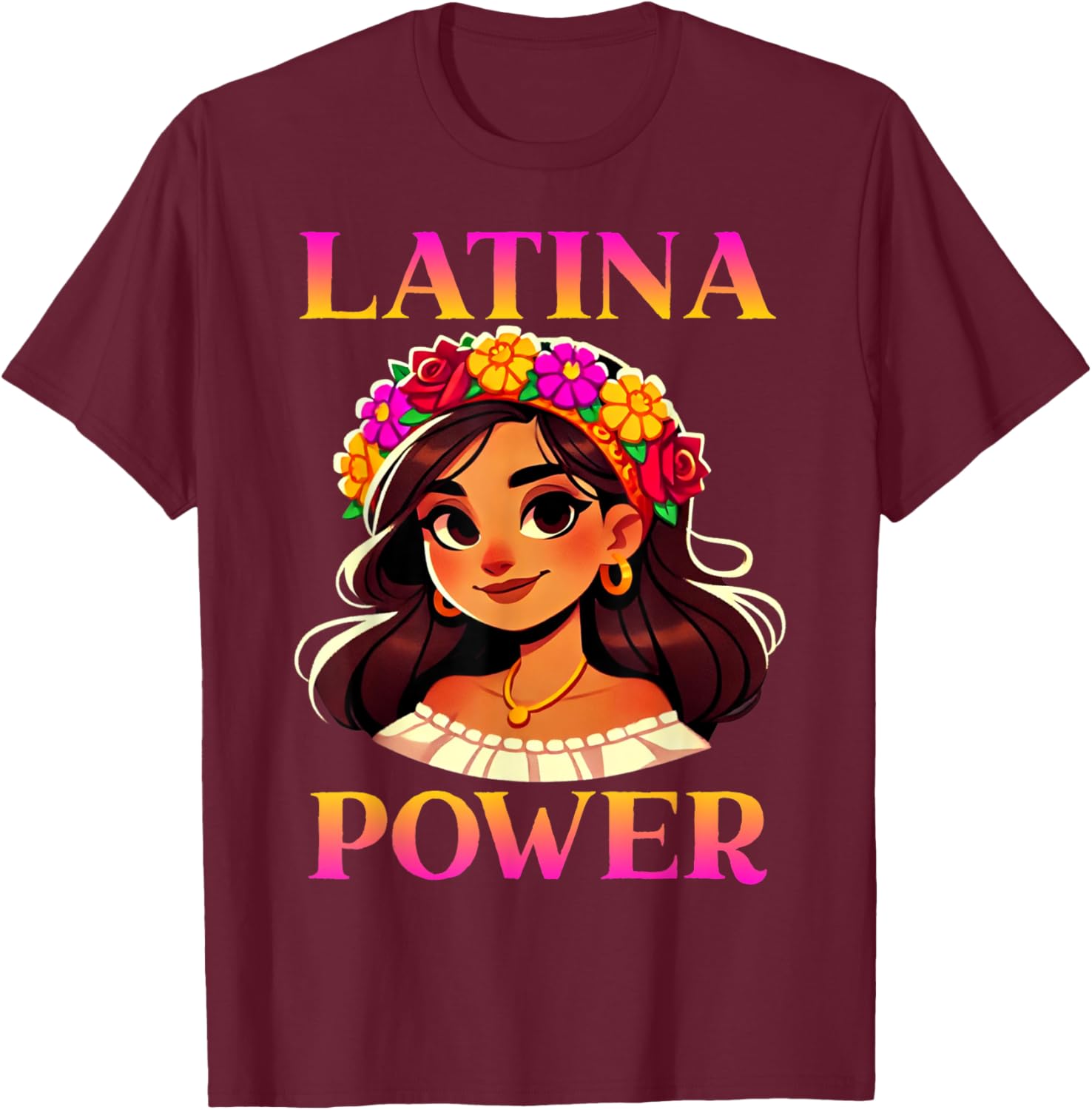 Latina Power Floral Headband T-Shirt for Proud Mexican Women - 9