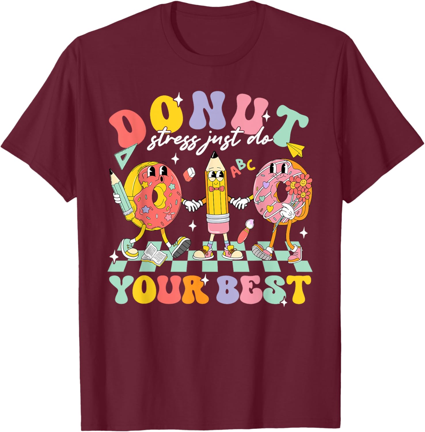 Groovy Donut Stress Test Day T-Shirt for Kids and Teachers Fun Style - 8