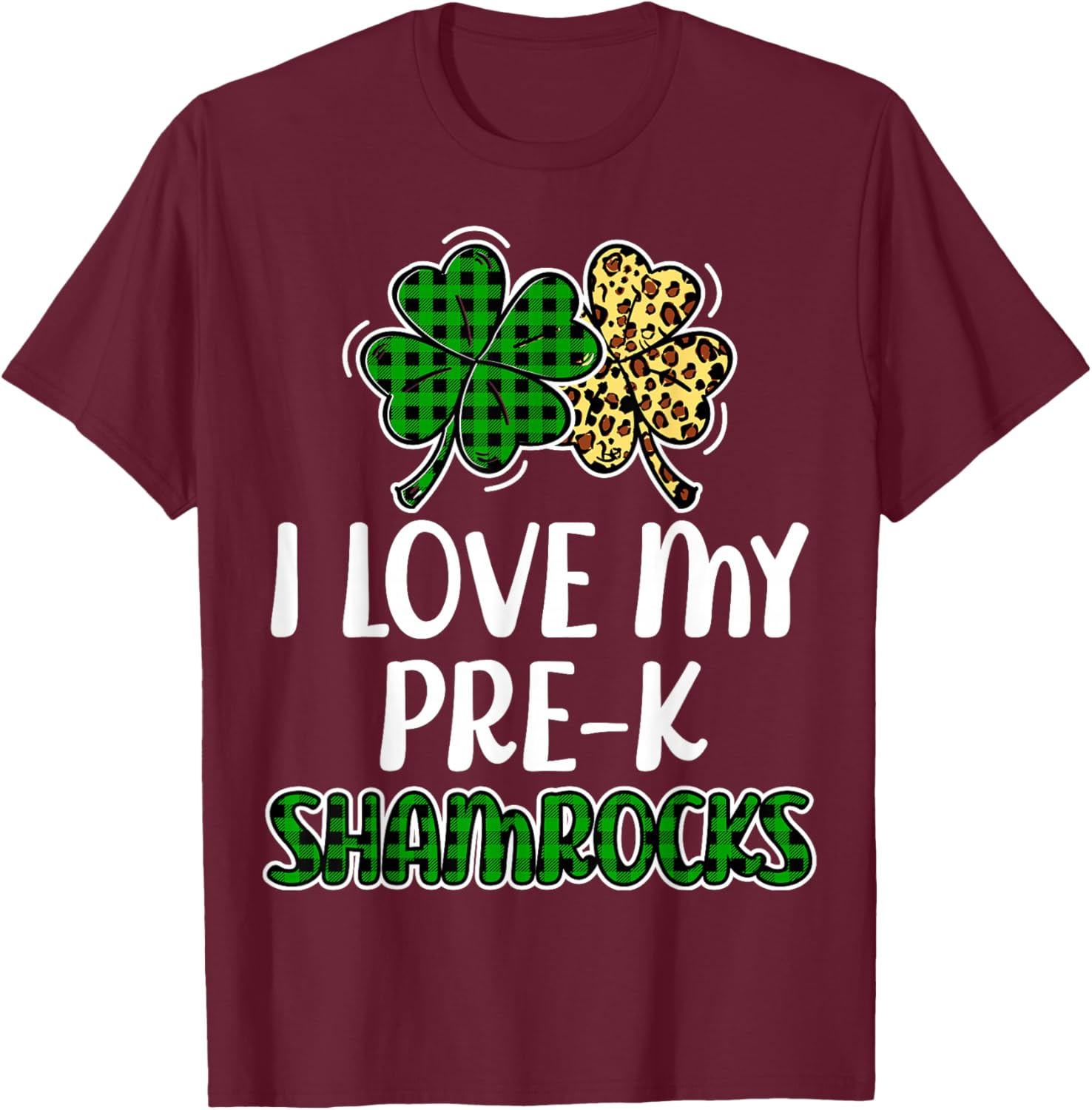 I Love My Pre-K Shamrocks Buffalo Plaid St Patricks Day T-Shirt - 16