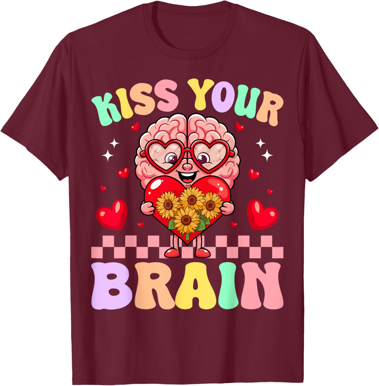 Funny Teacher Valentine's Day T-Shirt - Kiss Your Brain Gift for Educators - 12