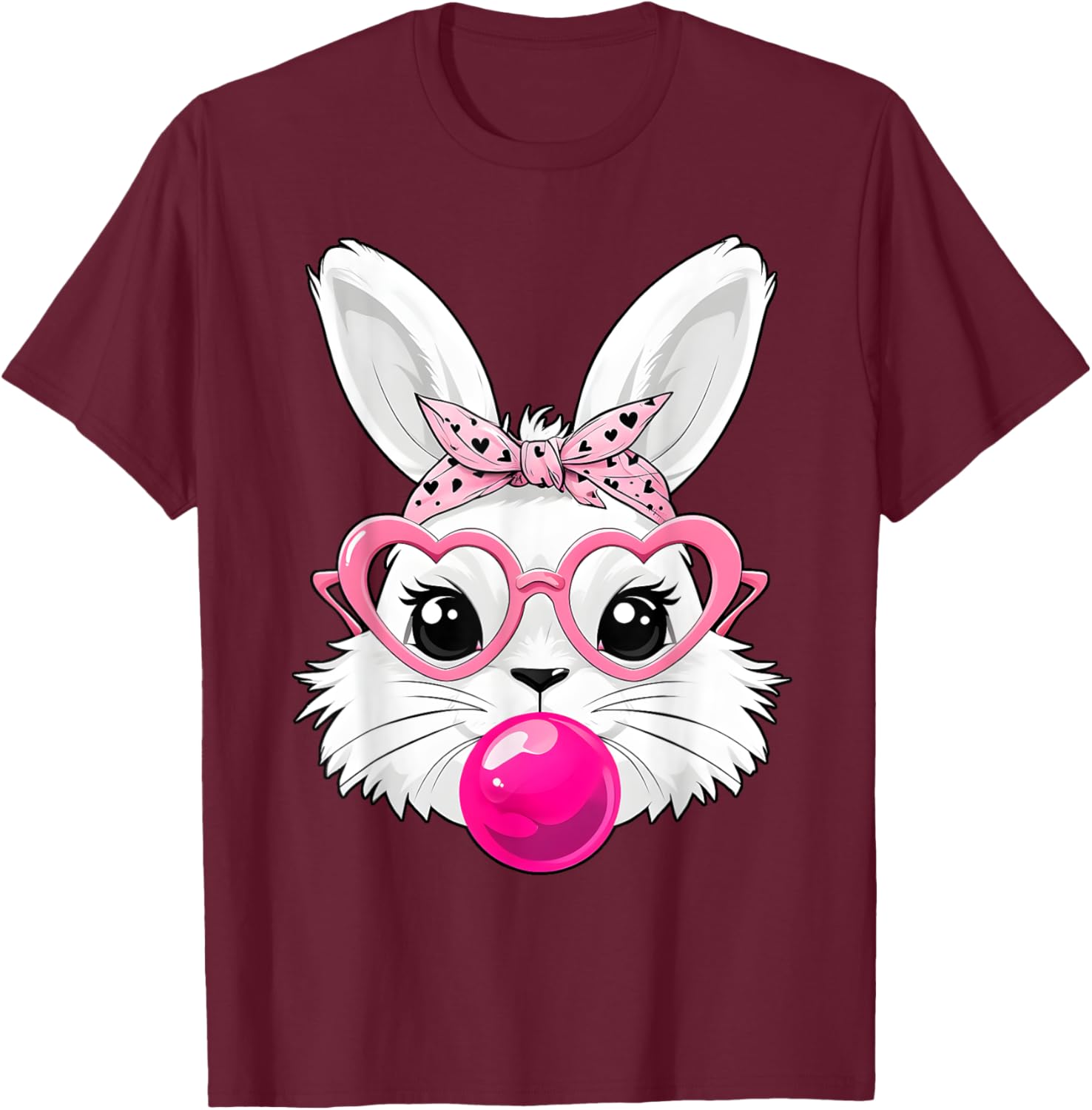 Cute Bunny Face T-Shirt with Heart Glasses for Easter Day Fun - 29