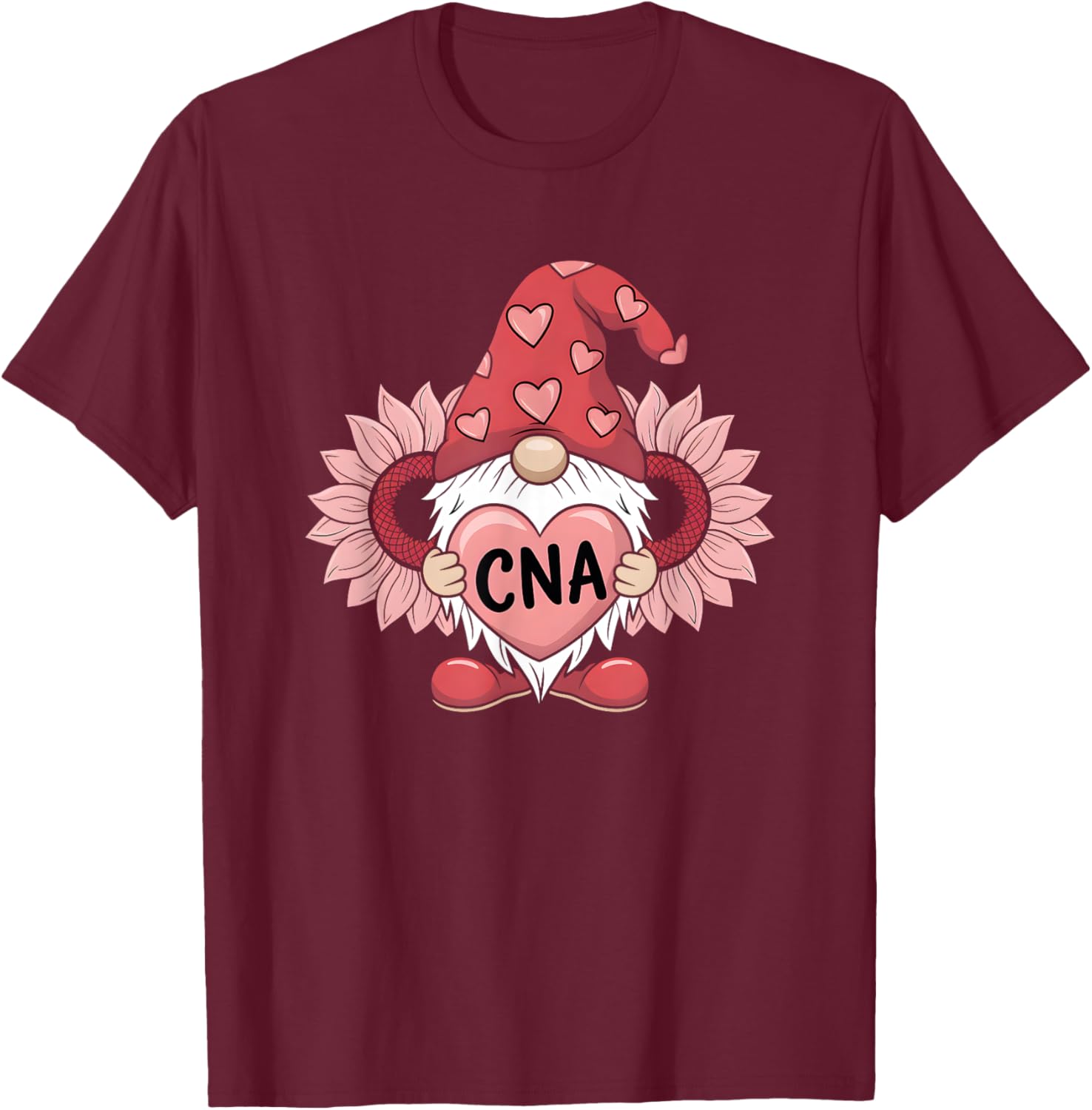 CNA Nurse Gnome Heart Sunflower Valentine's Day T-Shirt Gift Idea - 16