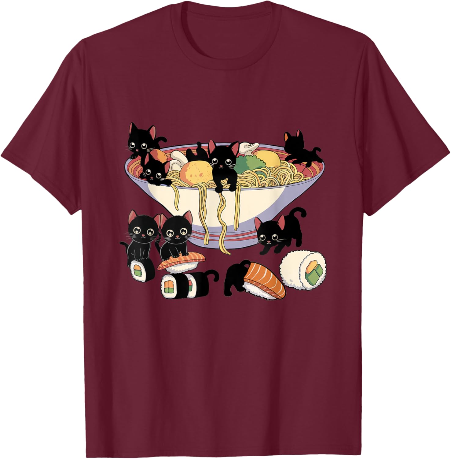 Cute Cat Ramen Sushi T-Shirt for Anime Lovers and Cat Enthusiasts - 11
