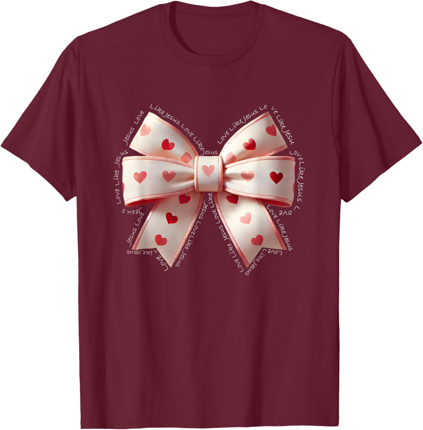 Jesus Valentine's Day Coquette Bow Tee Love Like Jesus T-Shirt for Kids - 10