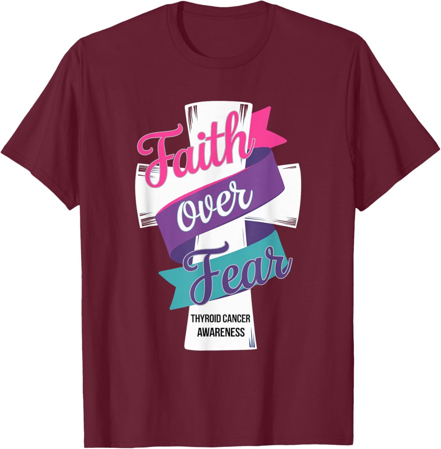 Faith Over Fear Thyroid Cancer Awareness T-Shirt for Hopeful Support - 24