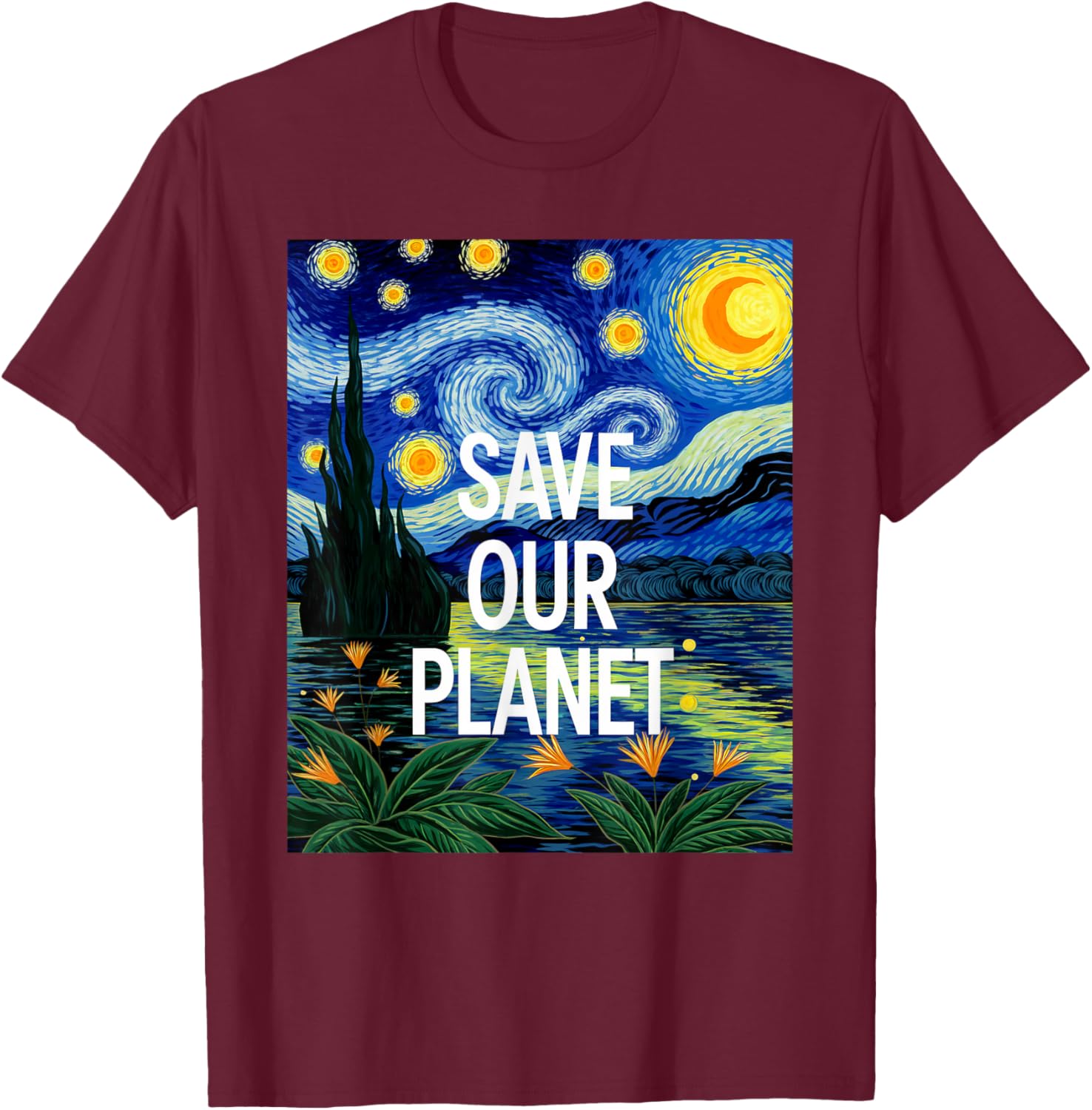 Save Our Planet Starry Night Nature Art T-Shirt for Eco Activists - 29