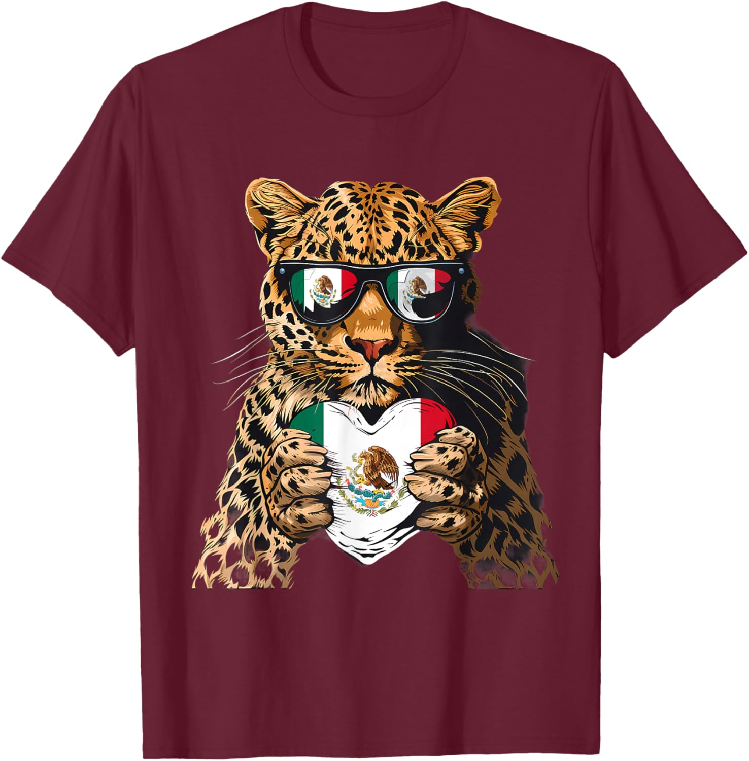 Mexico Flag Heart Leopard Sunglasses T-Shirt for Proud Mexican Roots - 25