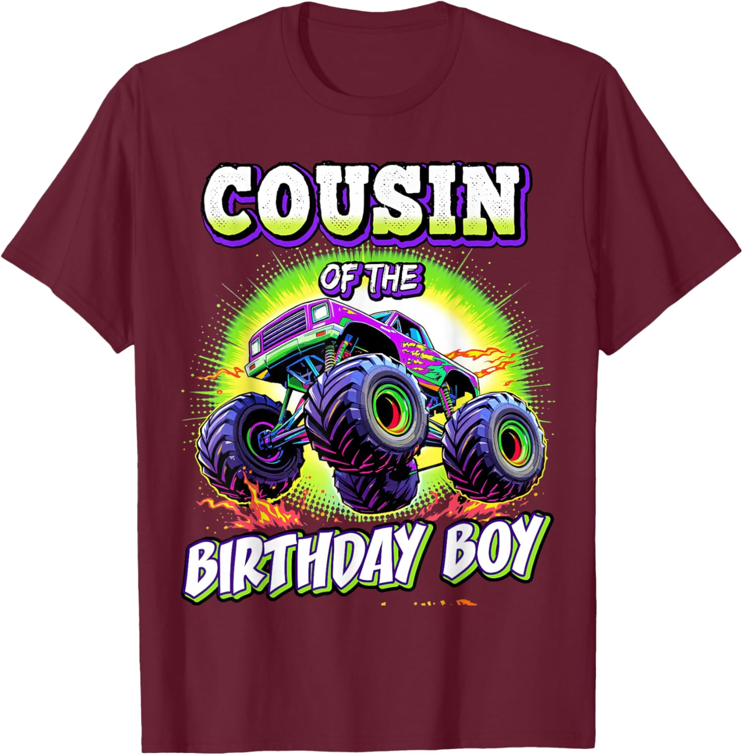 Cousin of the Birthday Boy Monster Truck T-Shirt for Fun Party Celebrations - 1