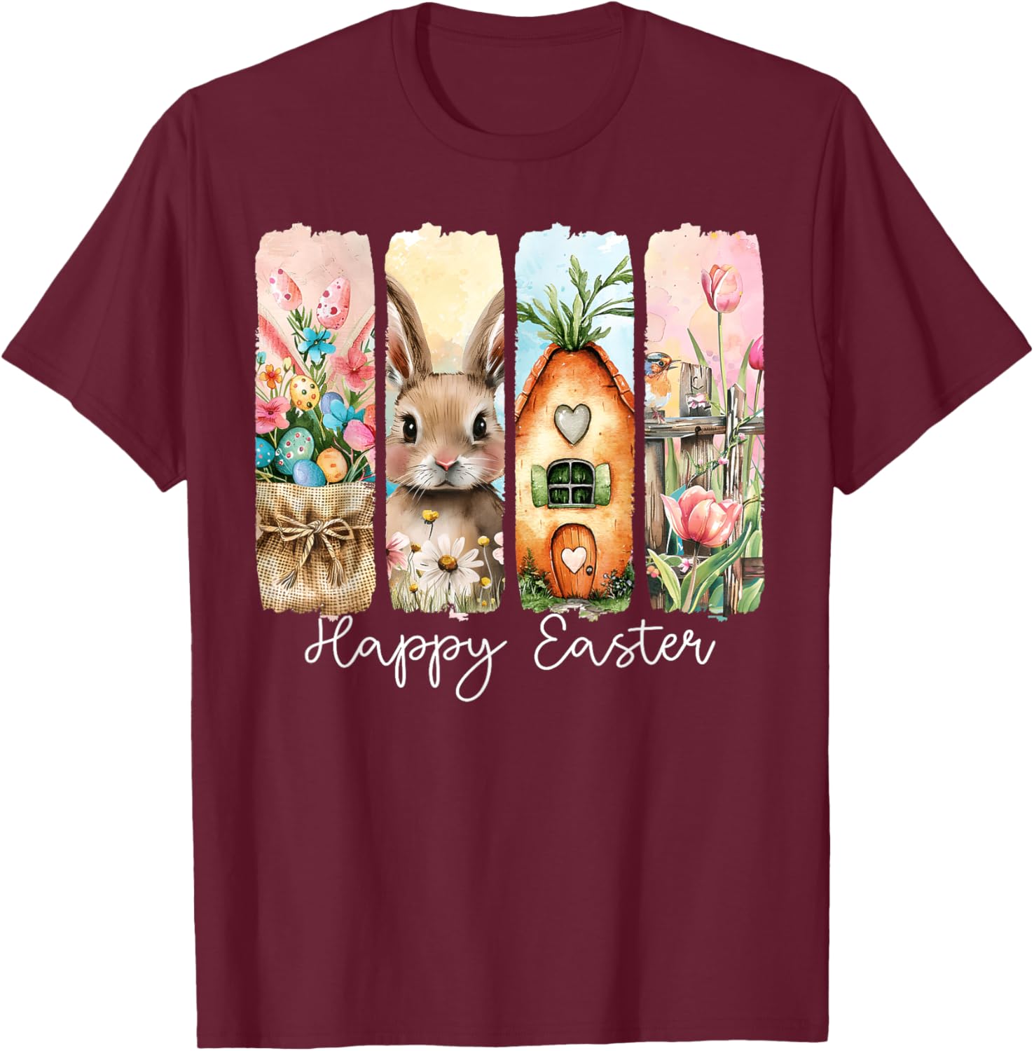 Happy Easter Bunny Chick Eggs Floral T-Shirt for Cute Spring Style - 15