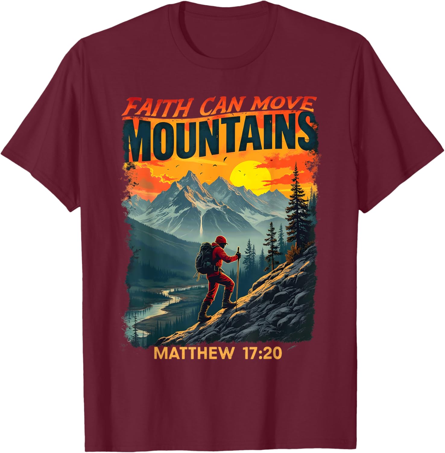 Faith Can Move Mountains Matthew 17:20 Hiking T-Shirt for Adventurers - 1