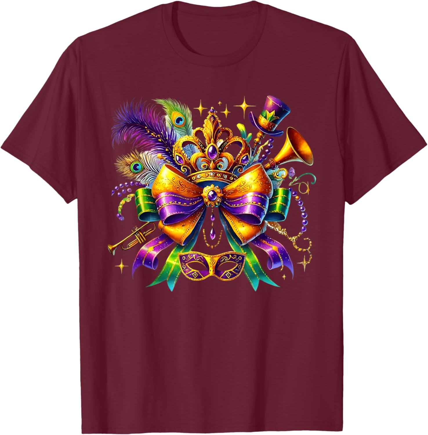 Mardi Gras Coquette Bow T-Shirt for Women and Girls - Festive Style - 15