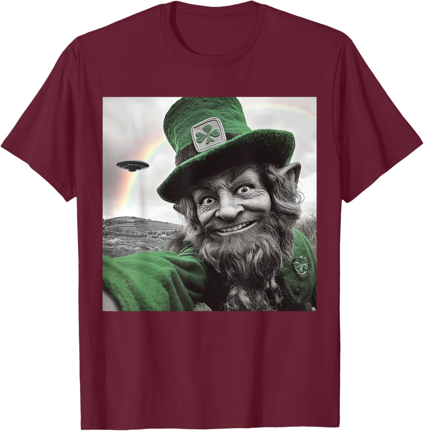 Funny St Patricks Day Rainbow Leprechaun UFO Selfie T-Shirt for Everyone - 21