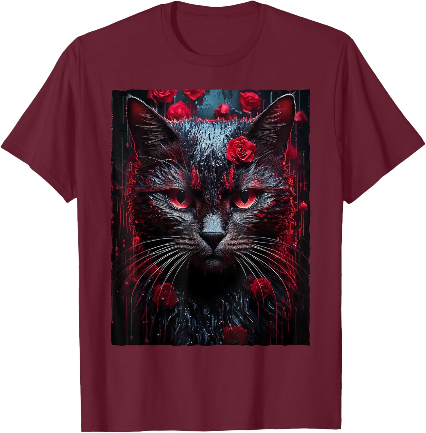 Black Cat with Red Roses T-Shirt for Men, Women, Girls, and Kids - 17