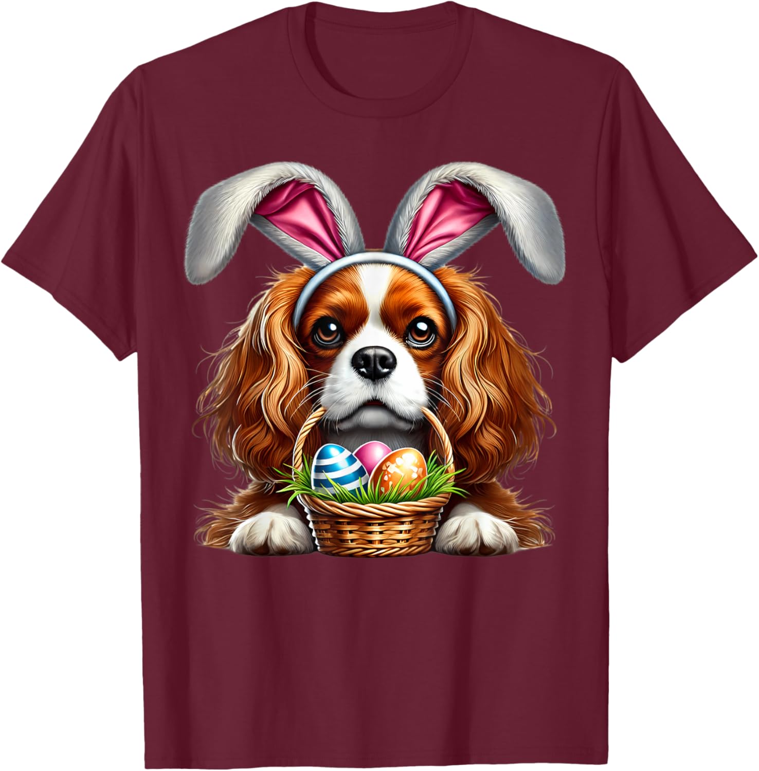 Cute Bunny Ear Cavalier King Charles Spaniel Easter Eggs T-Shirt - 15