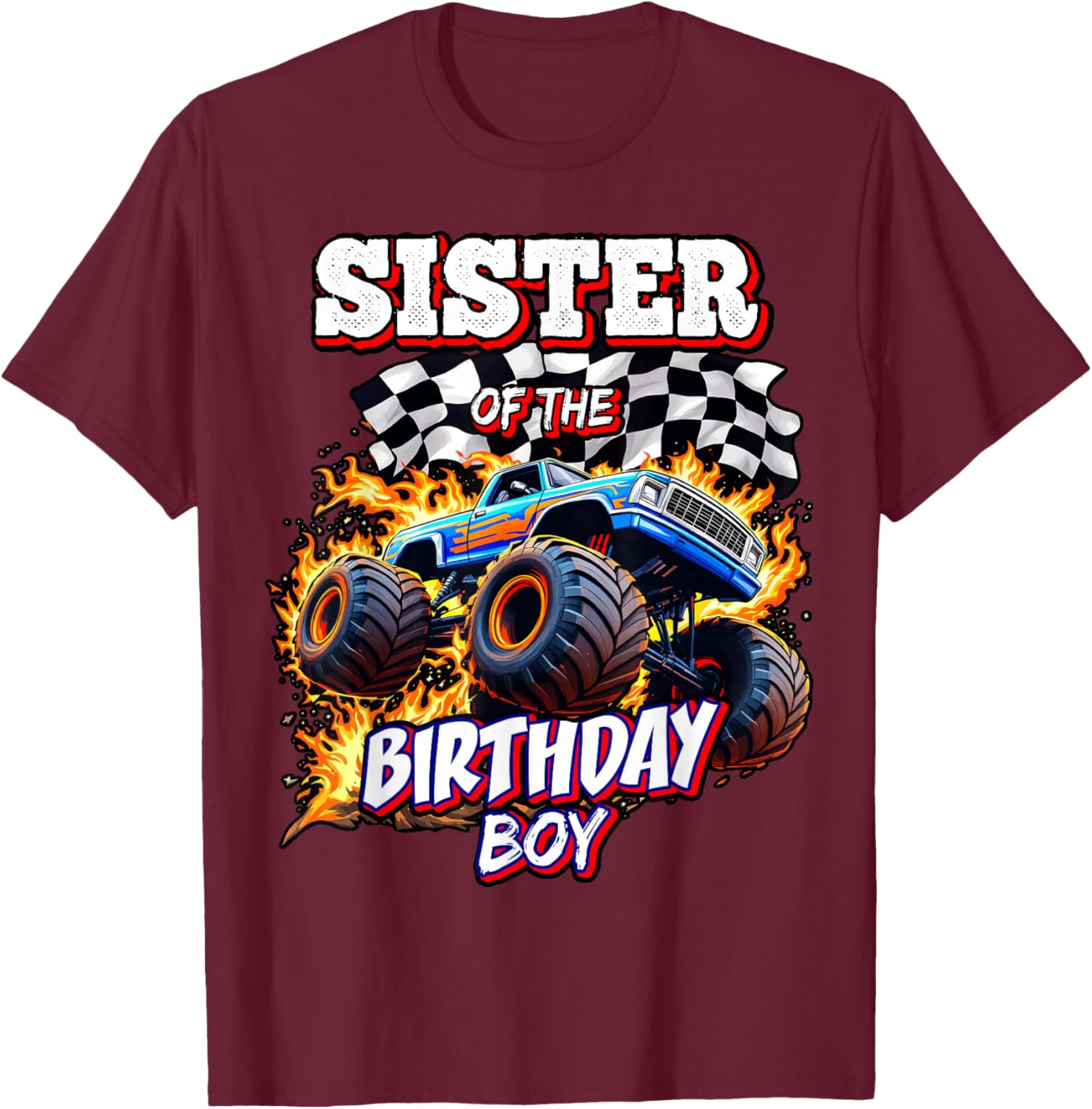 Sister of the Birthday Boy Monster Truck T-Shirt for Fun Celebrations - 7