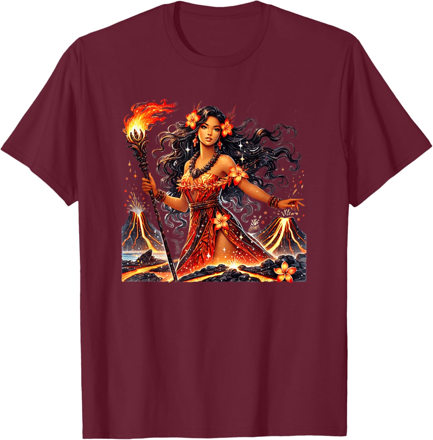 Hawaiian Goddess Pele Fire Transformation T-Shirt for Nature Lovers - 18