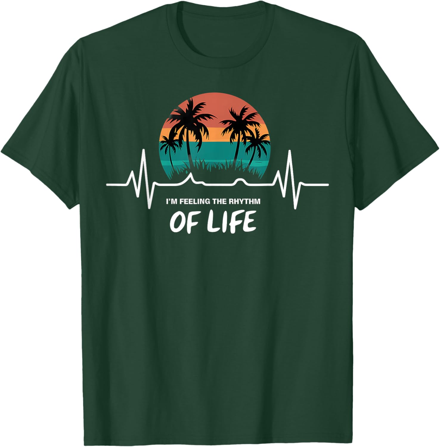 Palm Tree Sunset Heartbeat T-Shirt - Embrace the Rhythm of Life - 12