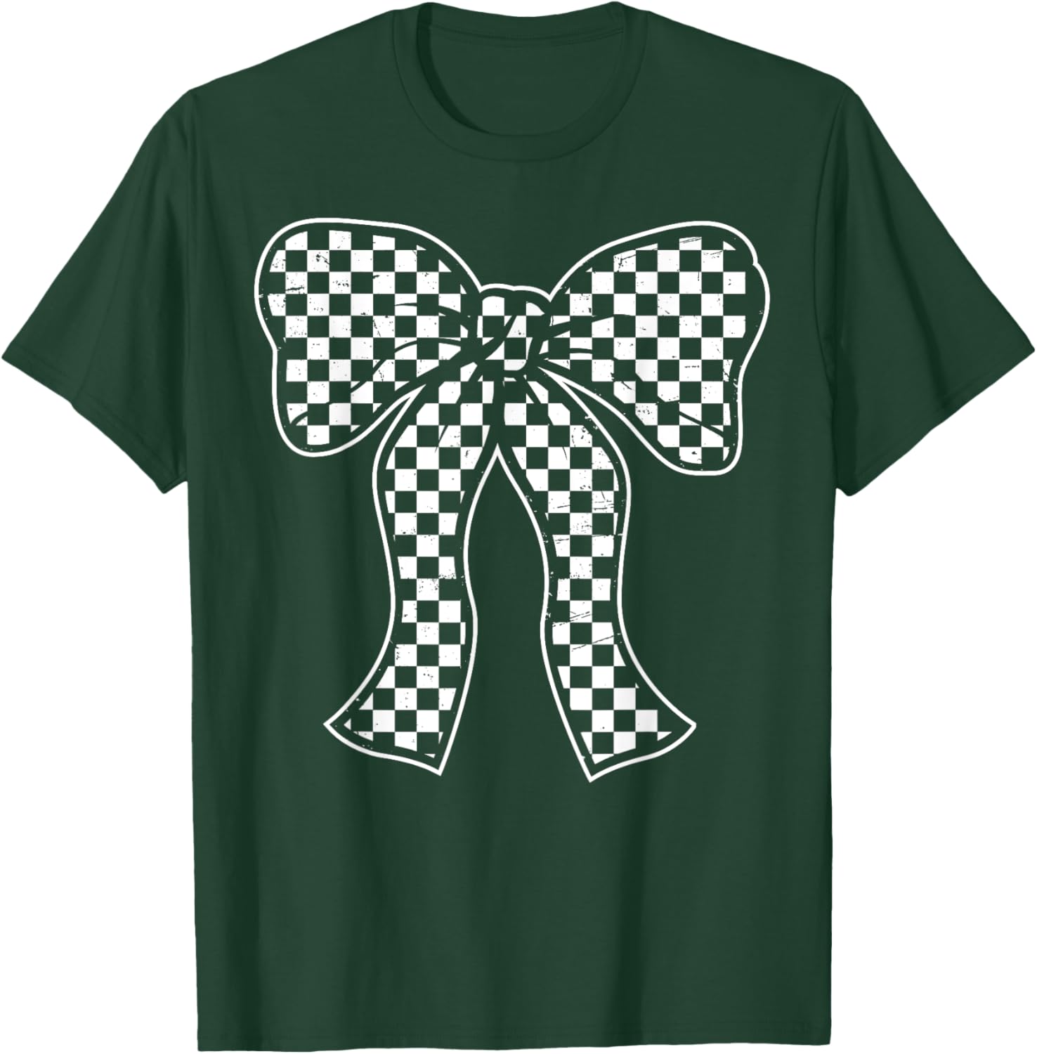 Cute Checkered Bow Flag T-Shirt for Women - Race Car Racing Style - 1