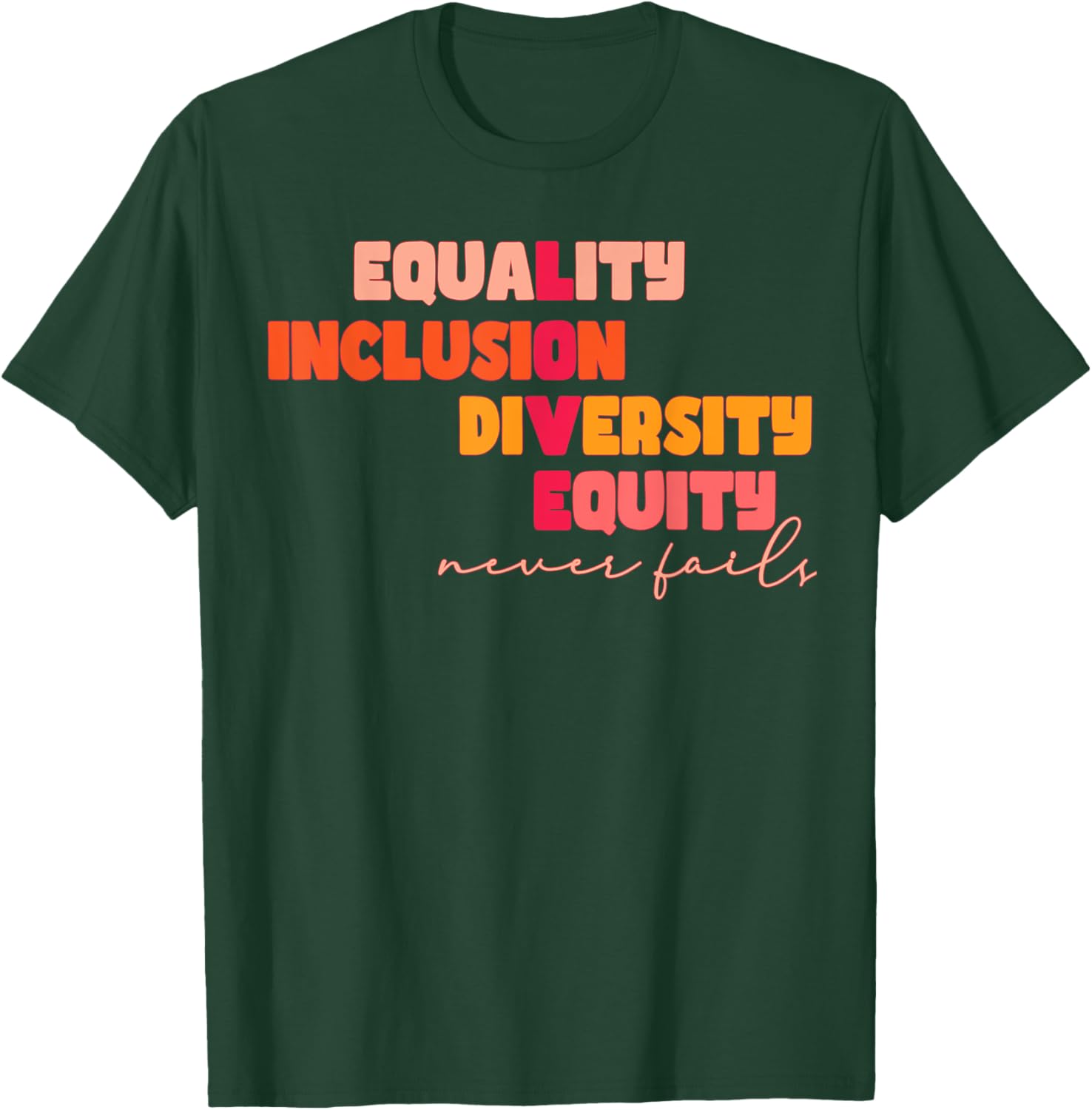Equality Inclusion Diversity Equity Love Never Fails Teacher T-Shirt - 13