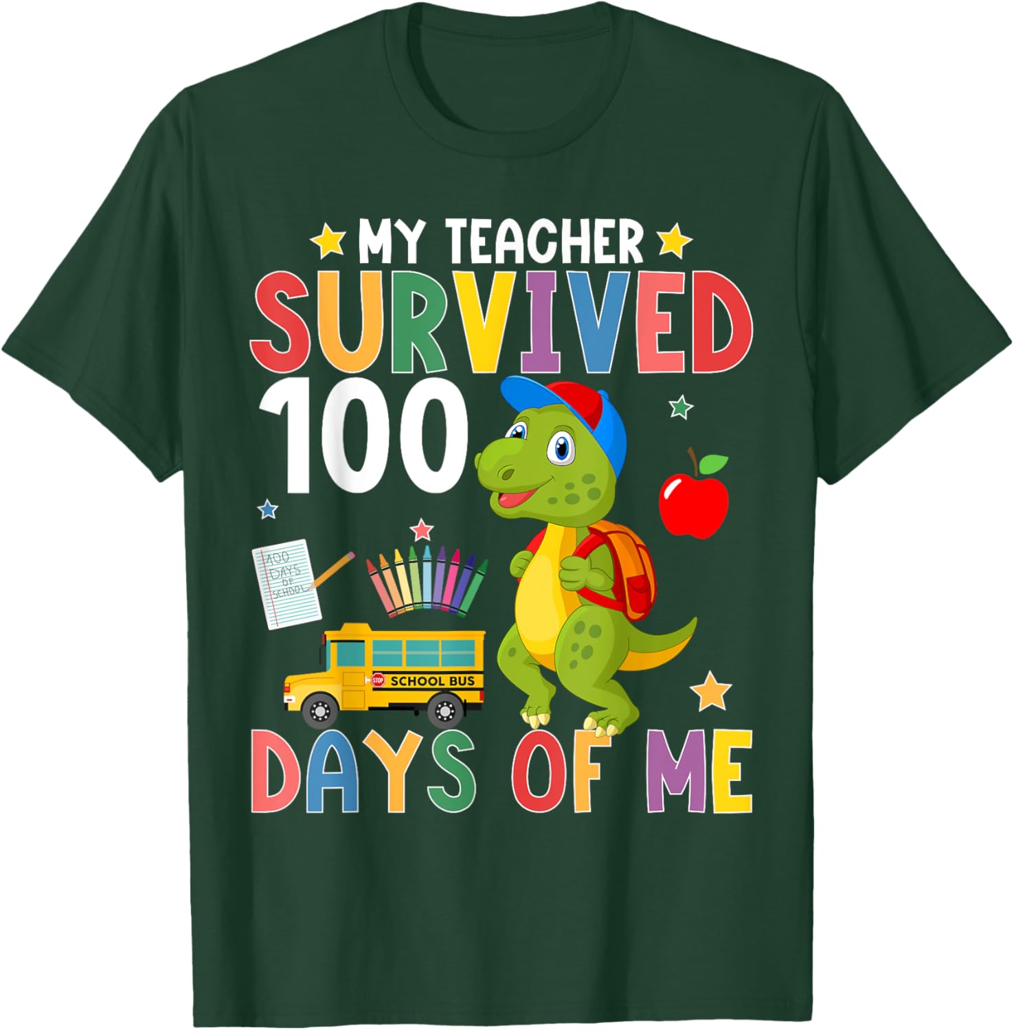 My Teacher Survived 100 Days Dino T-Shirt for 100th Day of School - 13