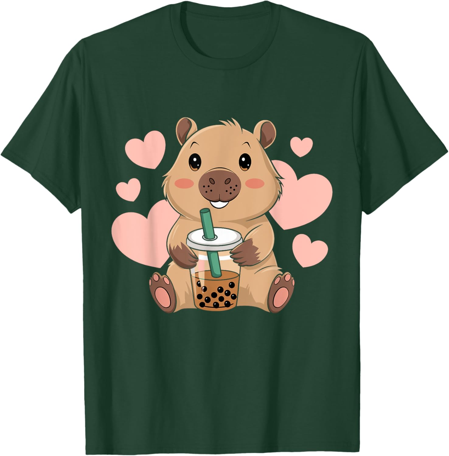 Cute Capybara Boba Tea T-Shirt for Women and Girls - Adorable Bubble Rodent Design - 13