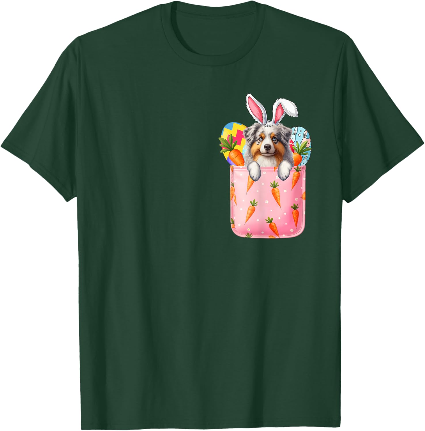 Easter Bunny Australian Shepherd Carrots Pocket T-Shirt for Pet Lovers - 26