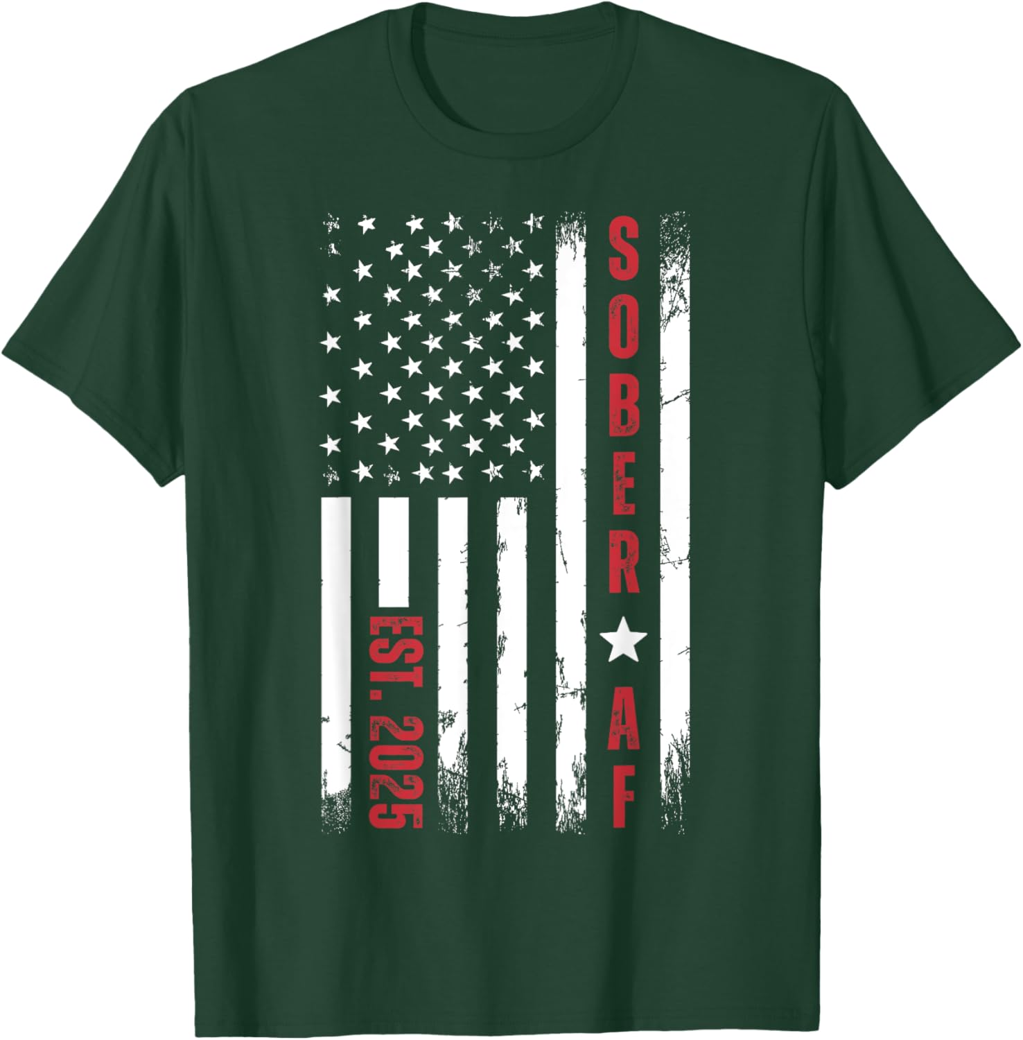 Sober AF US Flag T-Shirt for Supporters of Sobriety and Recovery - 9