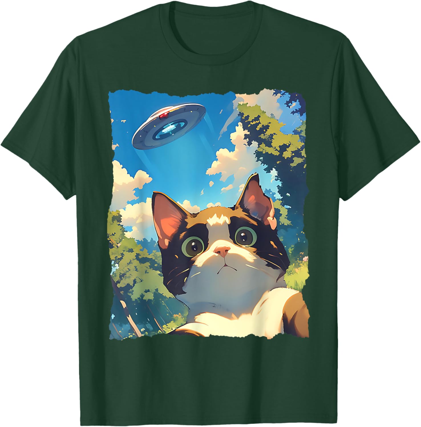 Funny Anime Cat UFO Selfie T-Shirt for Kids and Adults - Cute Clothing - 4