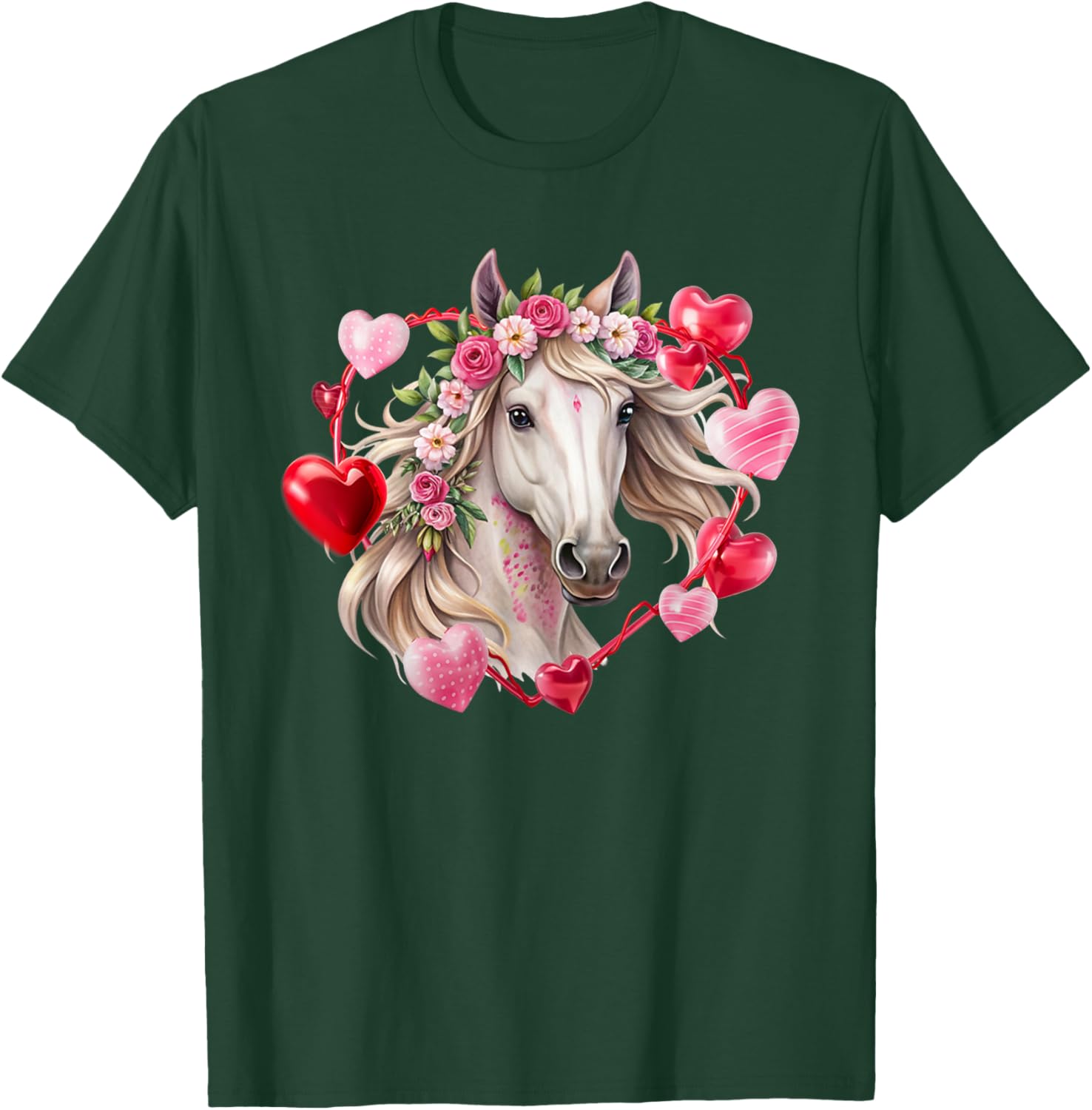 Happy Valentine's Day Equestrian T-Shirt with Horse and Hearts Design - 3