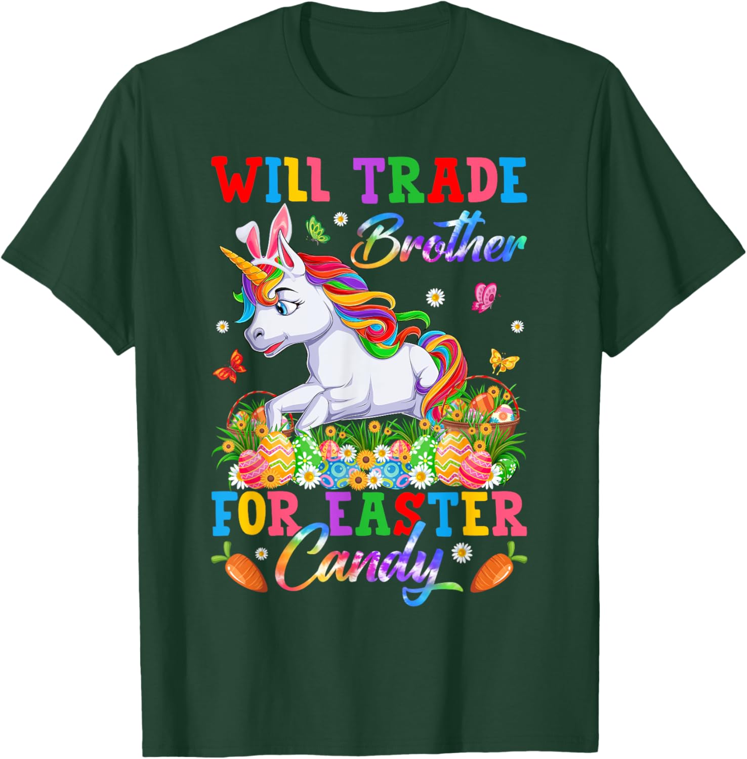 Funny Easter T-Shirt Will Trade Brother for Unicorns and Candy Eggs - 15