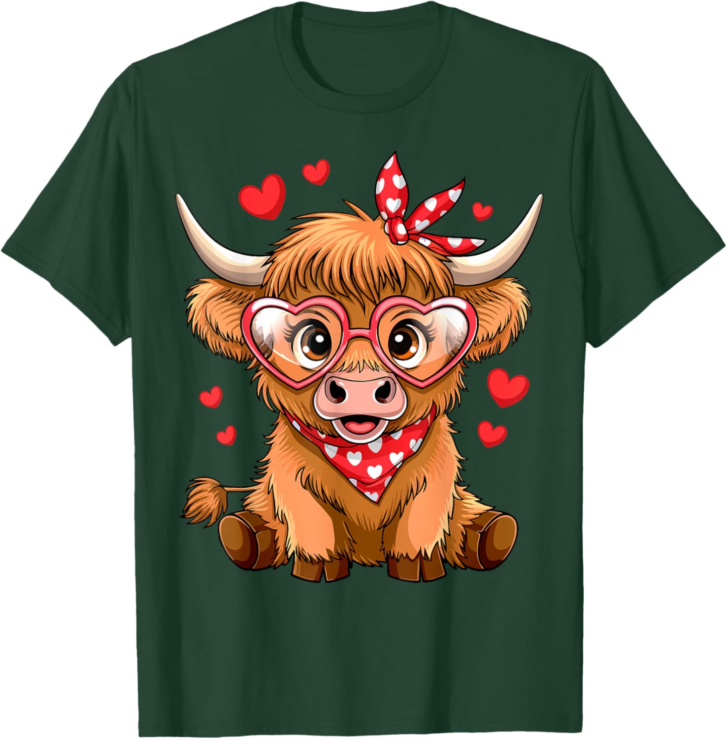 Funny Highland Cow Valentine's Day T-Shirt with Heart Design for Women - 22