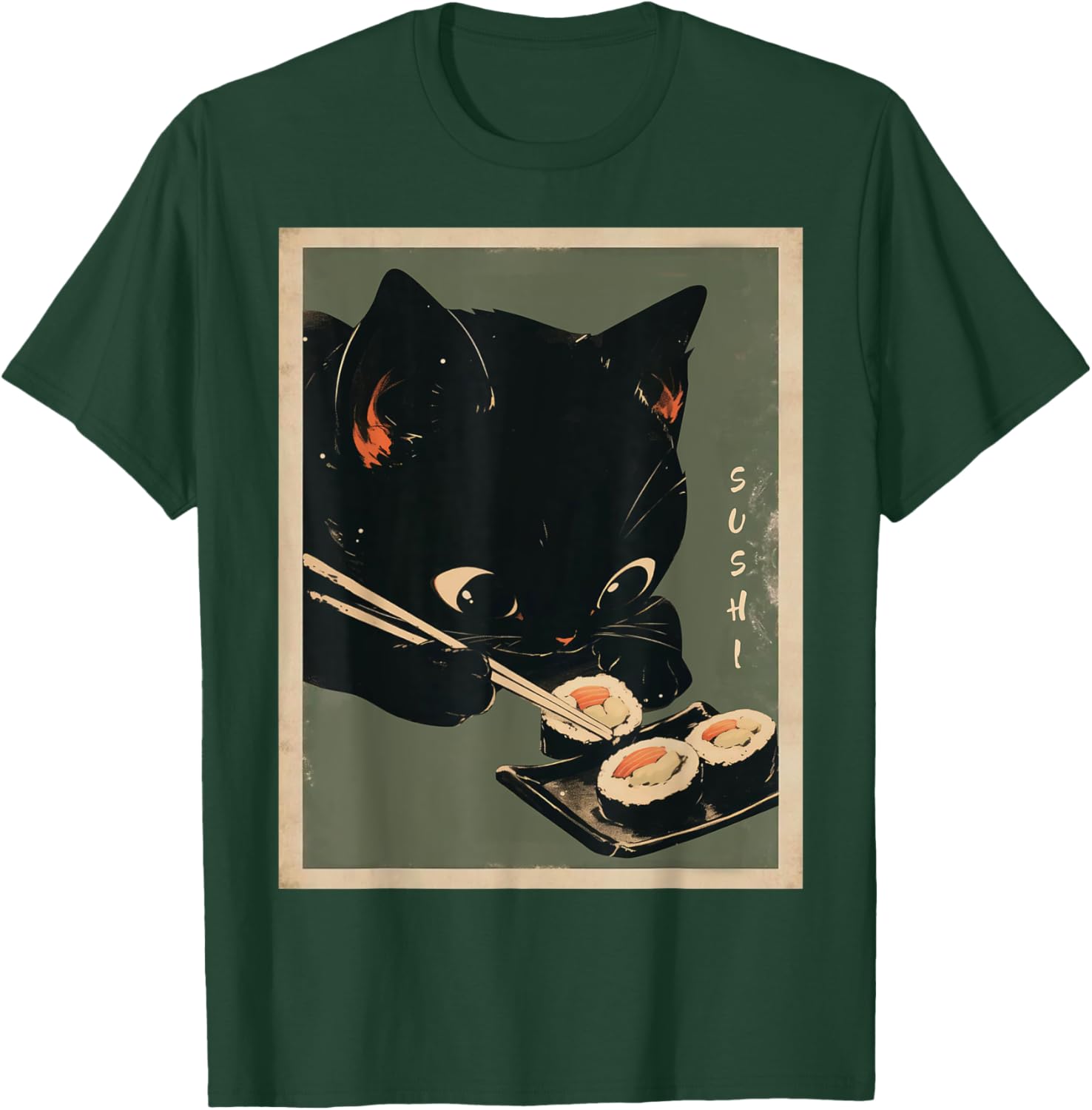 Kawaii Cat Eating Sushi Anime T-Shirt for Cute Cat Lovers - 5