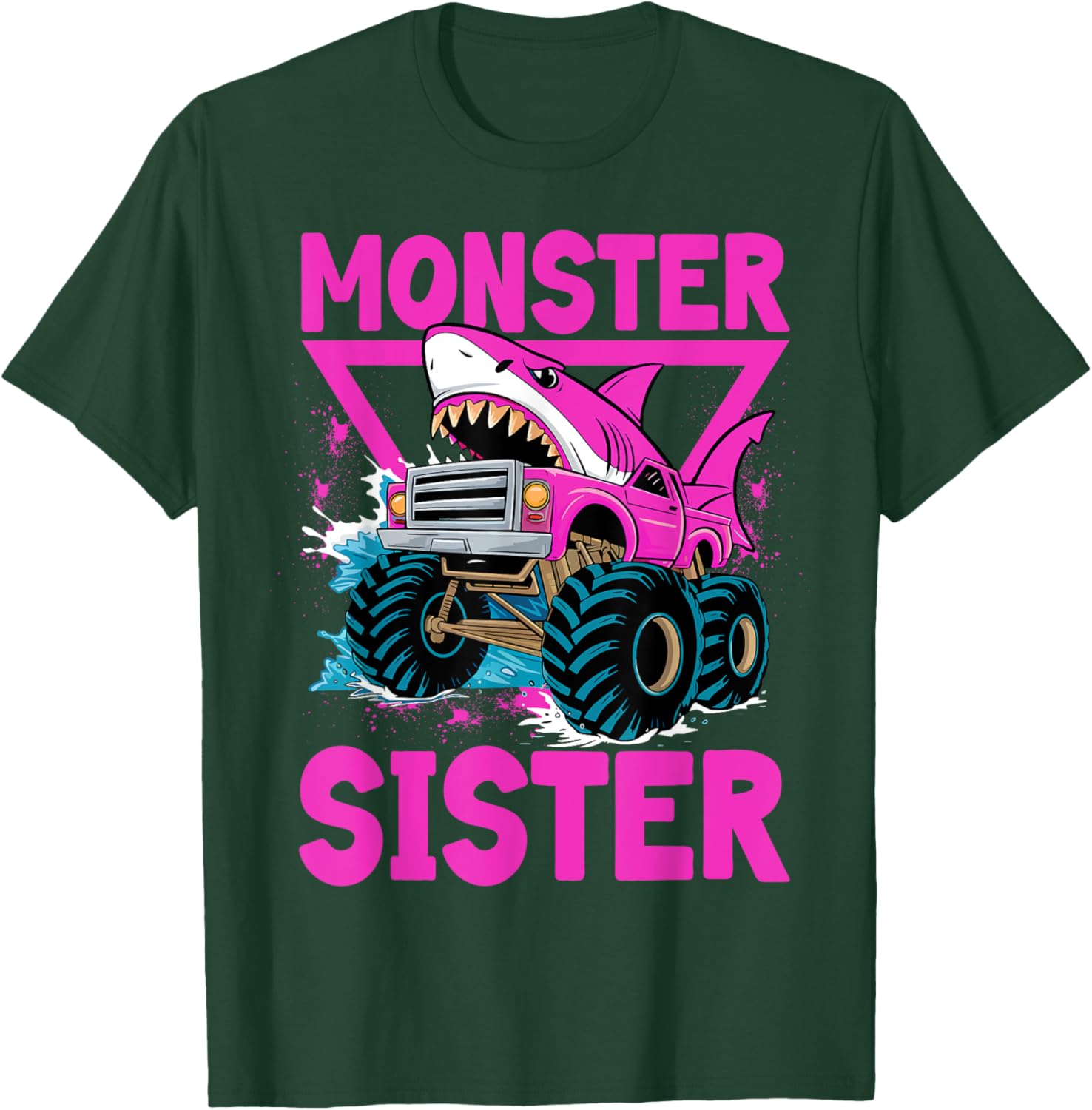 Pink Shark Monster Truck T-Shirt for Girls - Fun Sister Jam Shirt - 7