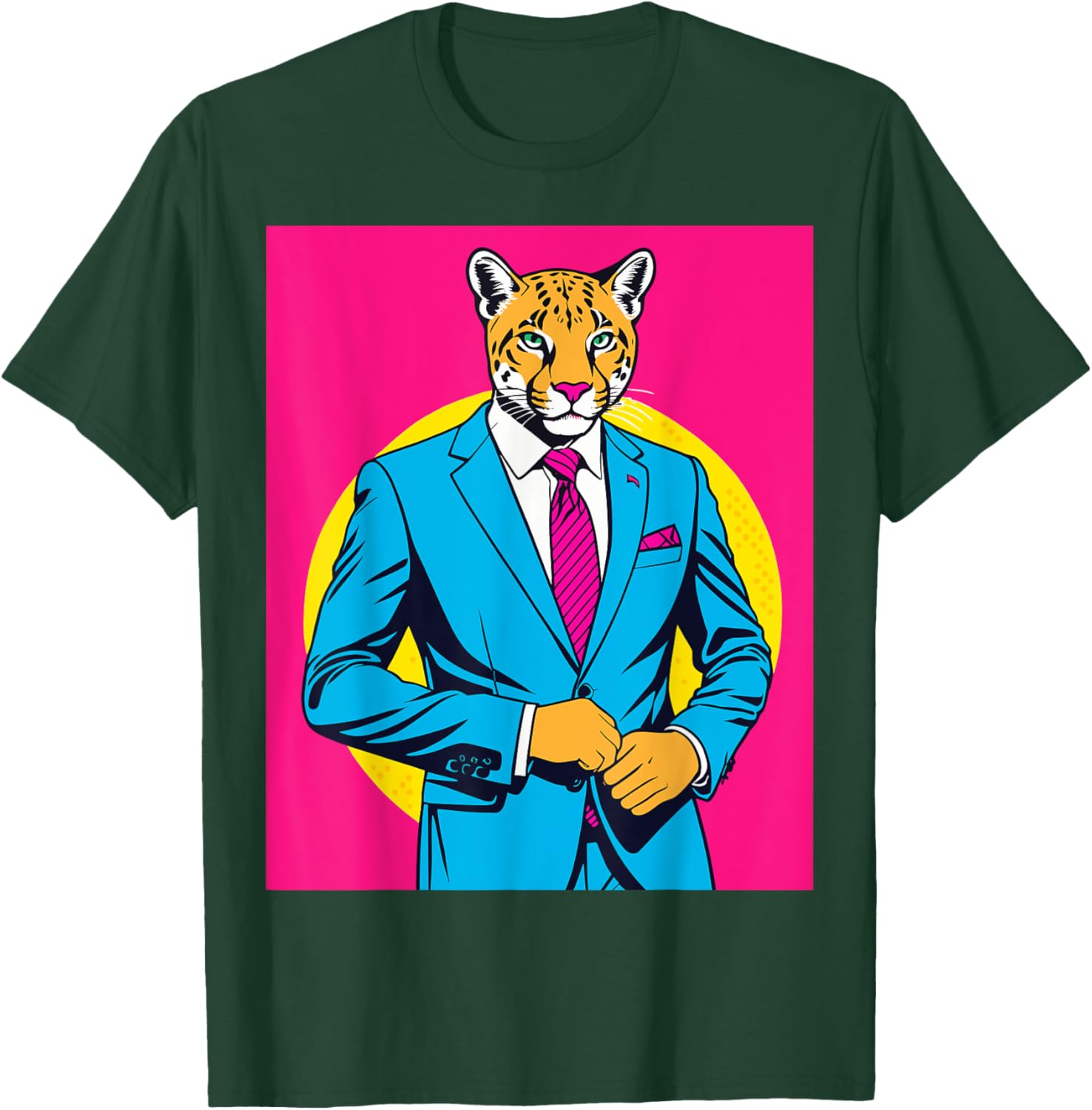 Pop Art Puma in Business Suit T-Shirt for Stylish Animal Lovers - 2