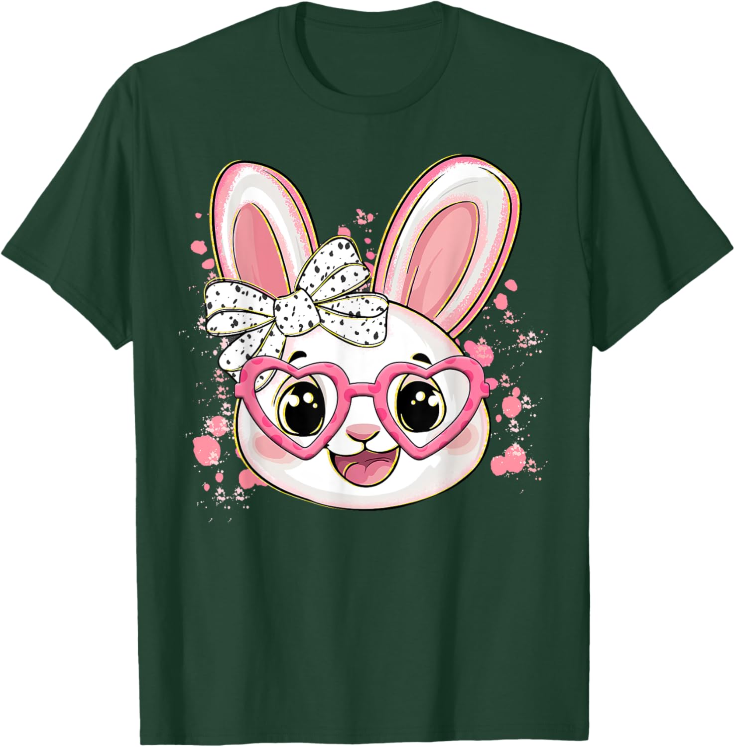 Happy Easter Bow Bunny Glasses T-Shirt for Women and Girls - 22
