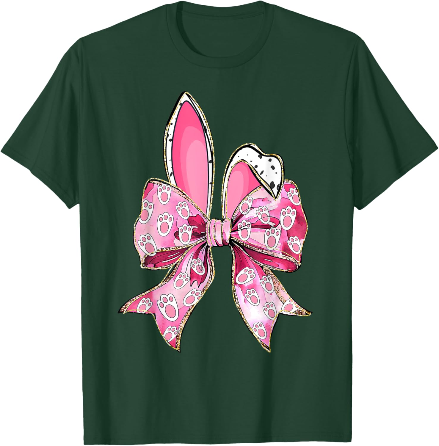 Happy Easter Bunny Coquette Bow Ears T-Shirt for Girls and Women - 13