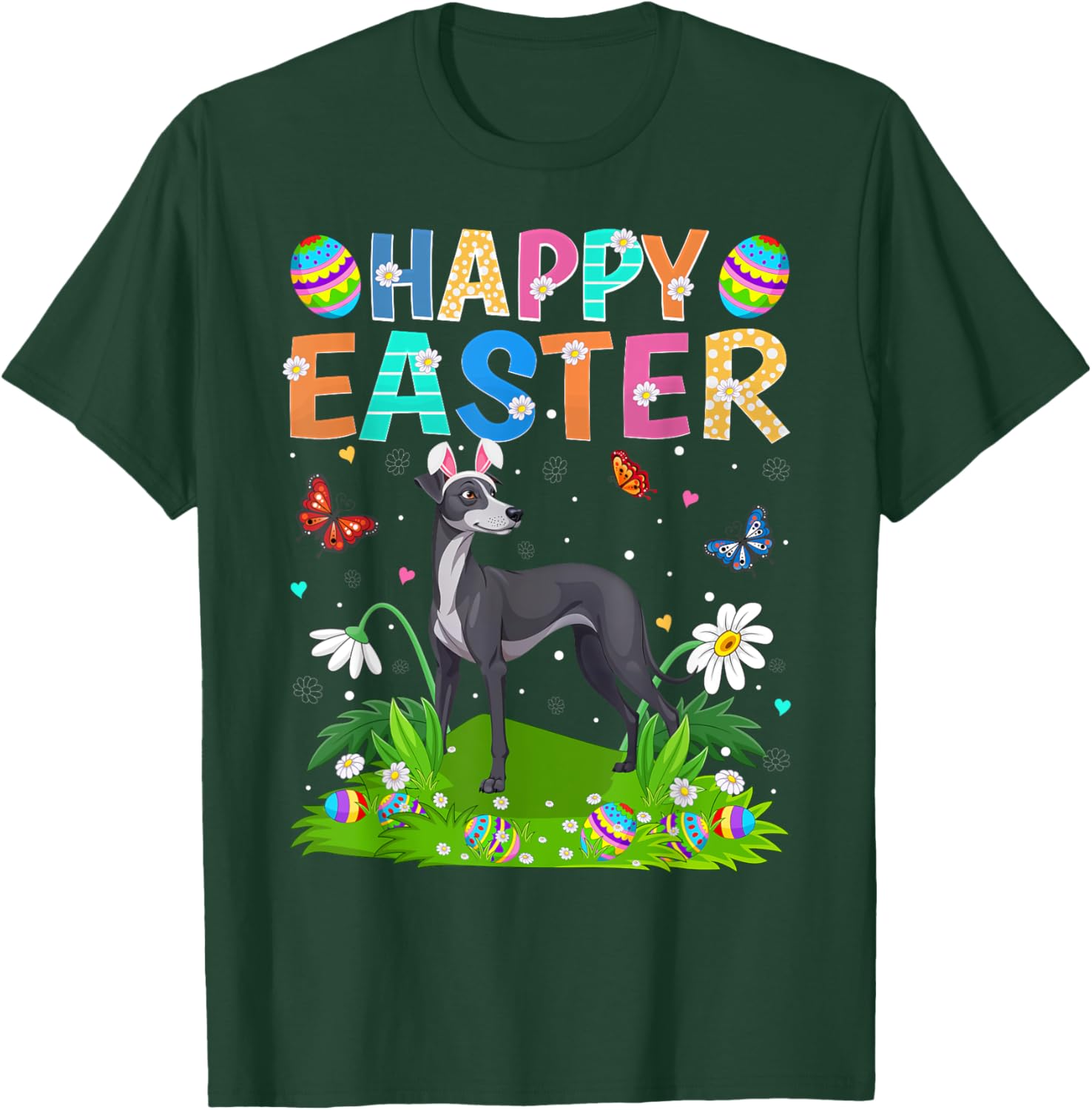 Greyhound Easter Egg Hunt T-Shirt with Bunny Ears for Dog Lovers - 20
