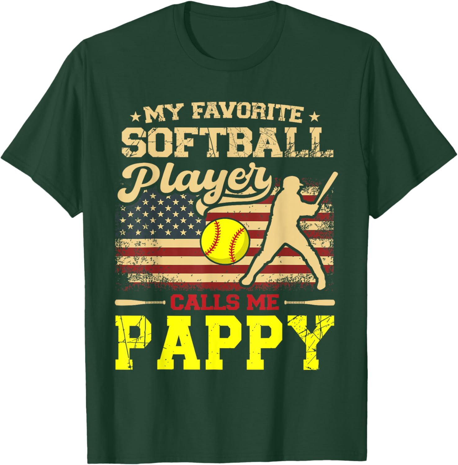 My Favorite Softball Player Calls Me Pappy US Flag T-Shirt for Fans - 14
