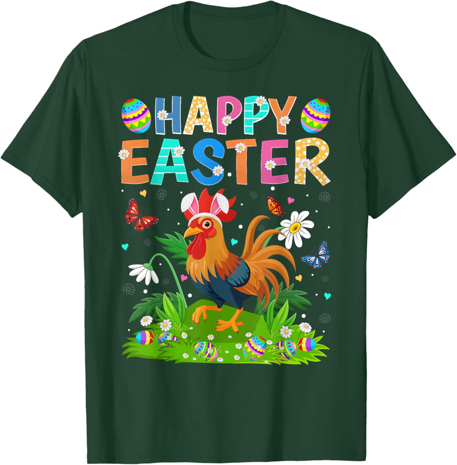 Rooster Happy Easter Egg Hunt Bunny Ear T-Shirt for Easter Sunday Fun - 19
