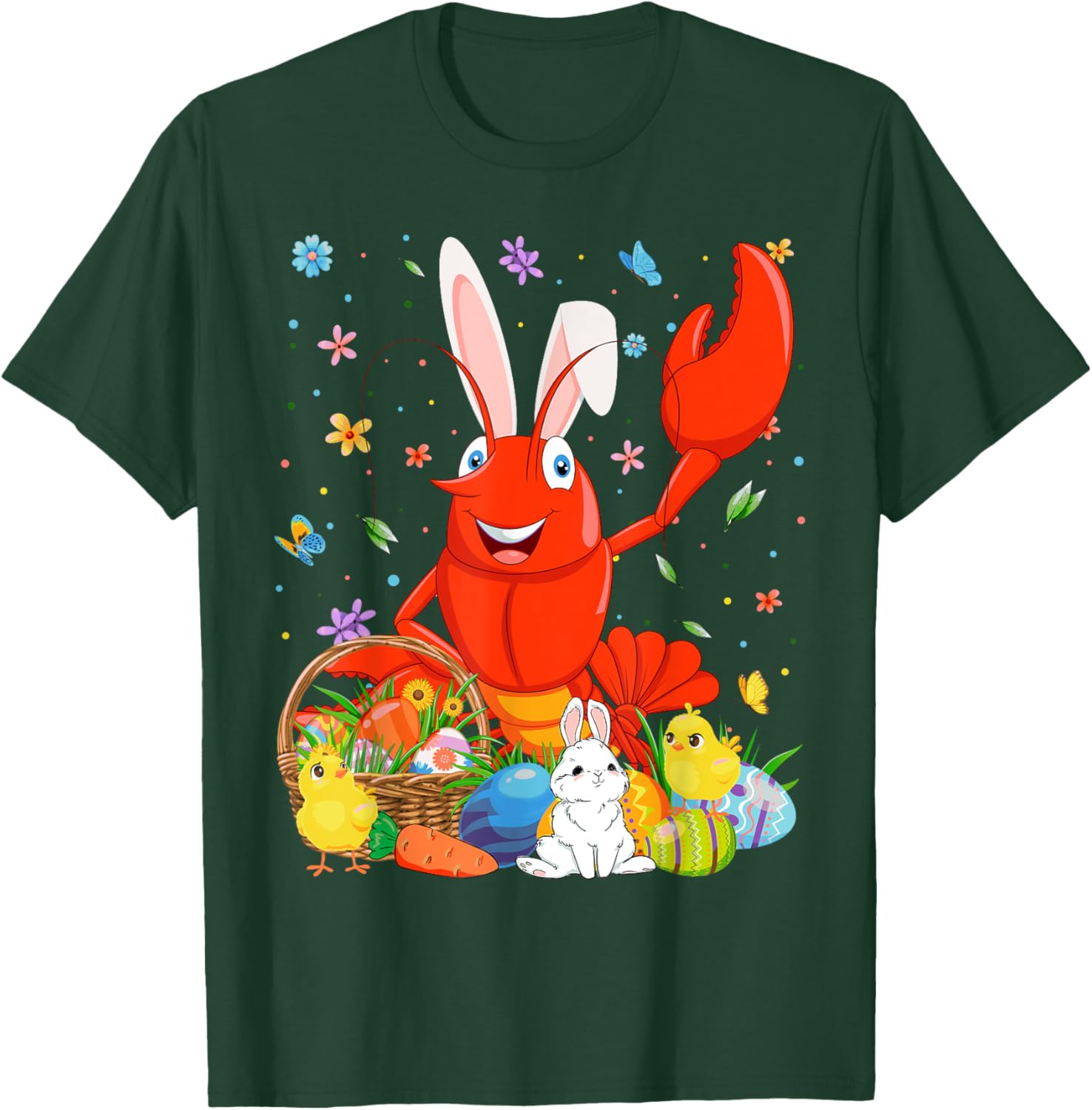 Cute Crawfish Bunny Ears Easter Eggs Basket T-Shirt for Happy Easter Day - 10