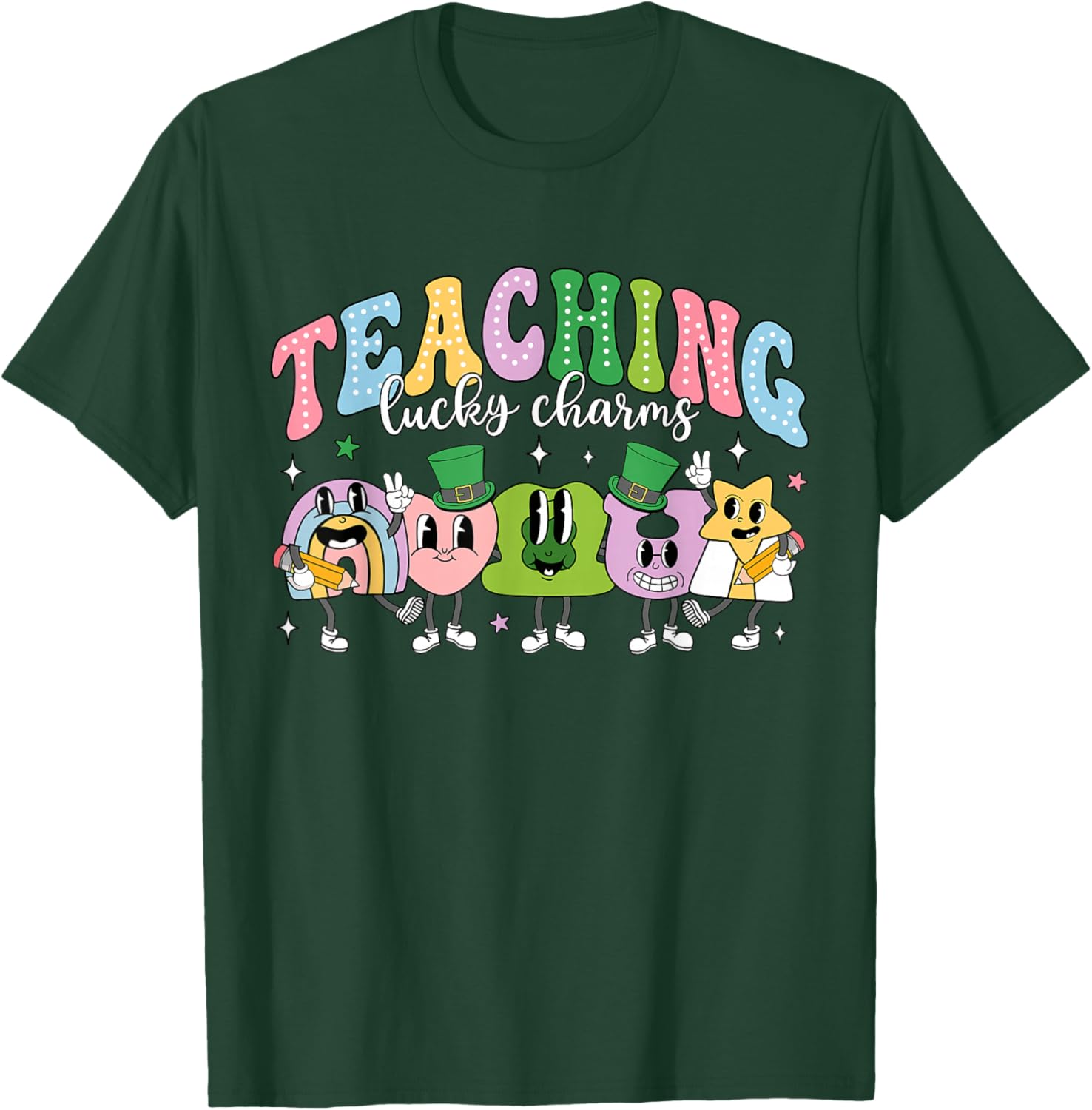 Funny Retro St Patricks Day T-Shirt for Teachers with Lucky Charms Design - 21