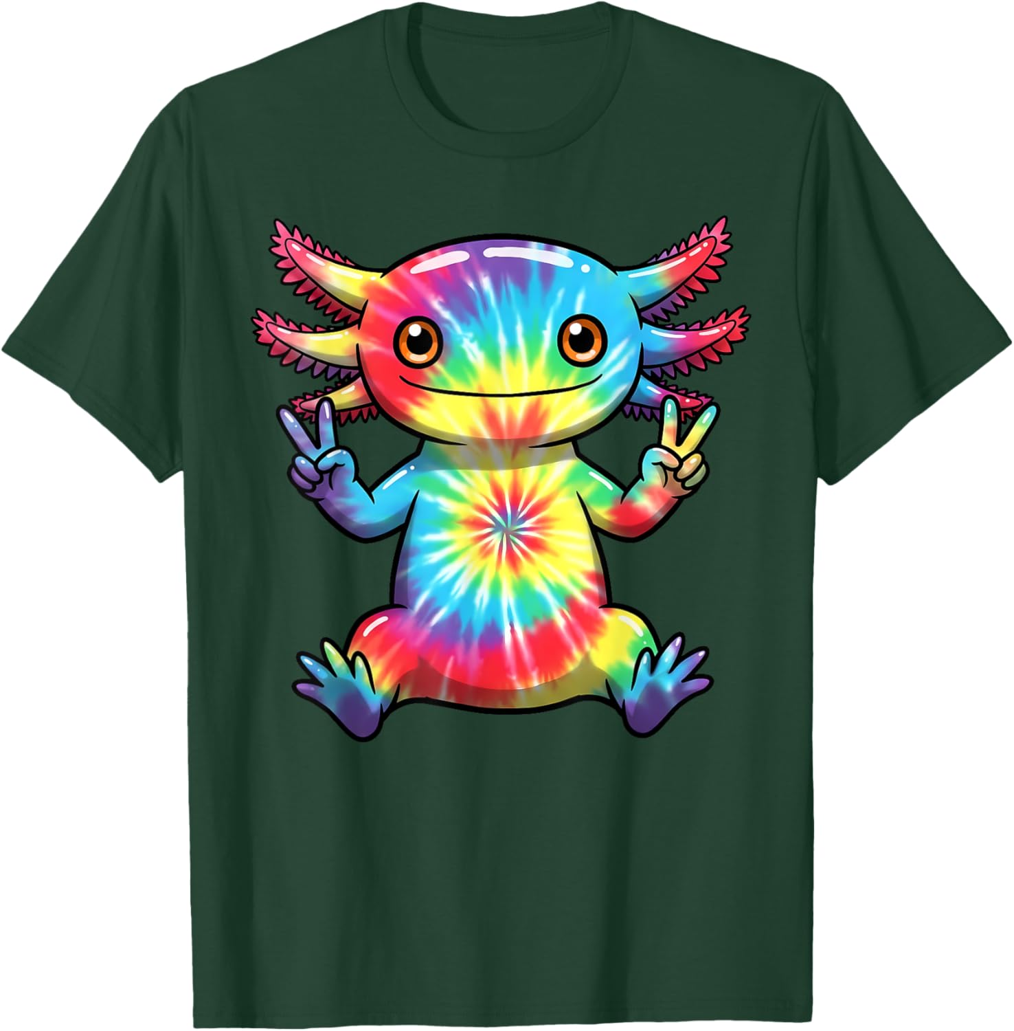 Cute Axolotl Peace Sign Tie-Dye T-Shirt for Colorful Hippie Vibes - 7