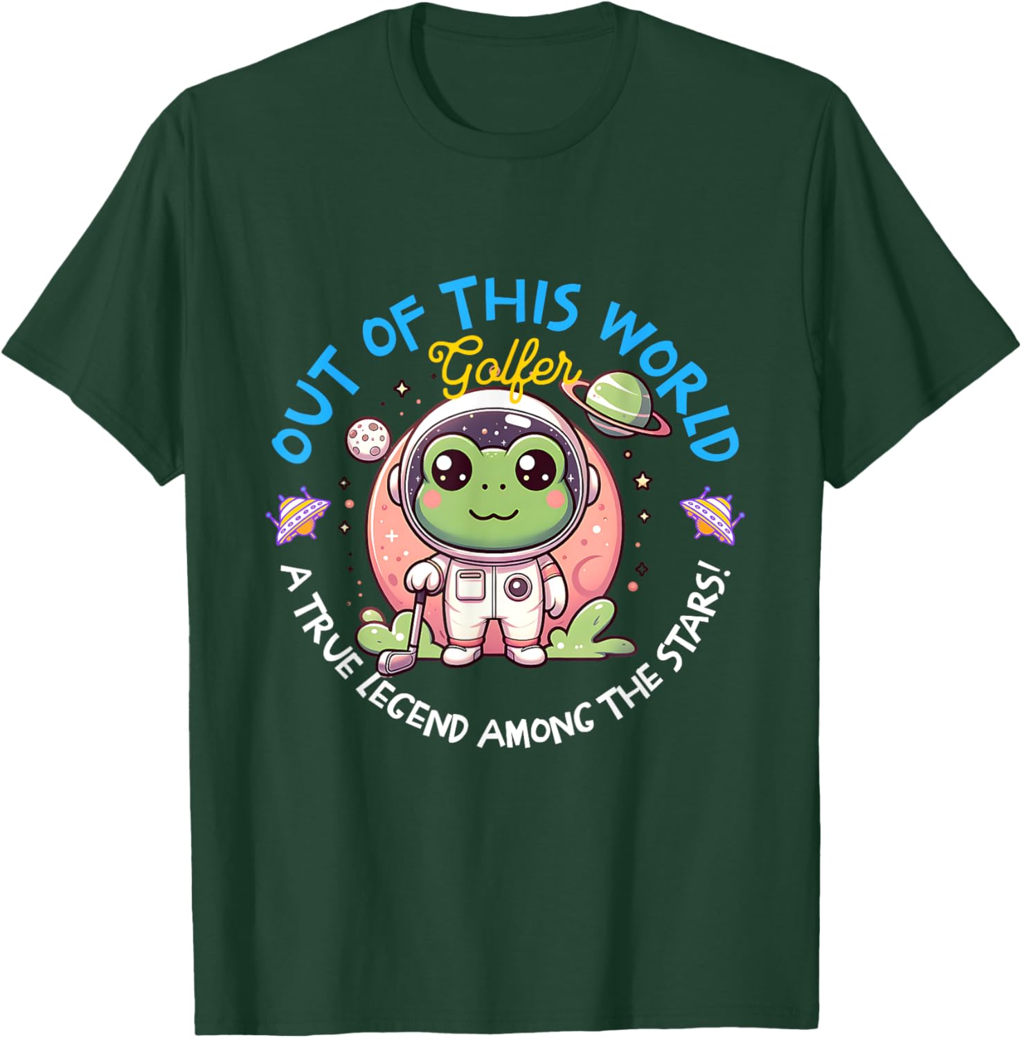 Out Of This World Golfer Frog Astronaut T-Shirt for Fun Golf Lovers - 6