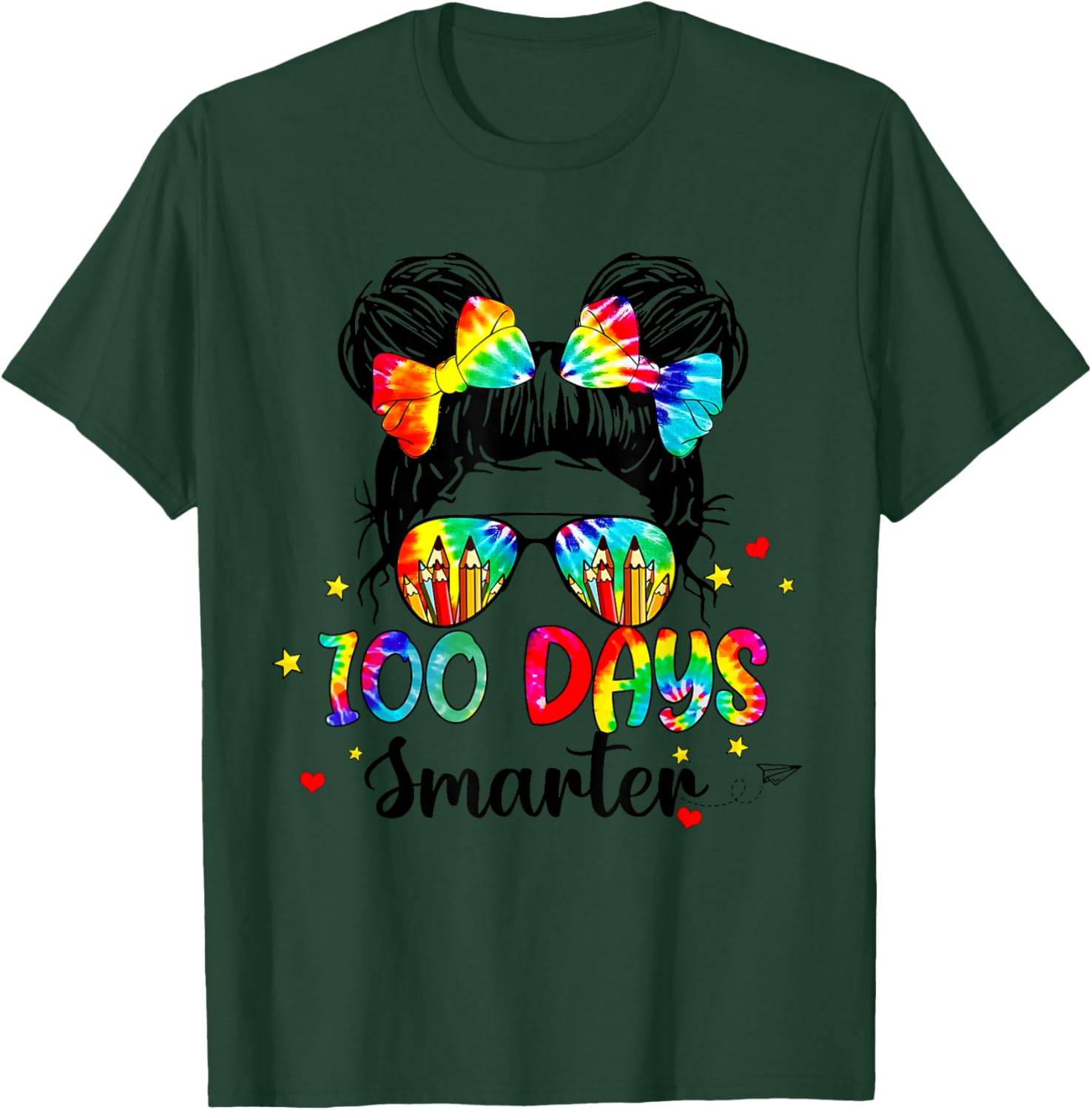 Cute Tie Dye Messy Bun 100 Days of School Shirt for Kids - 17