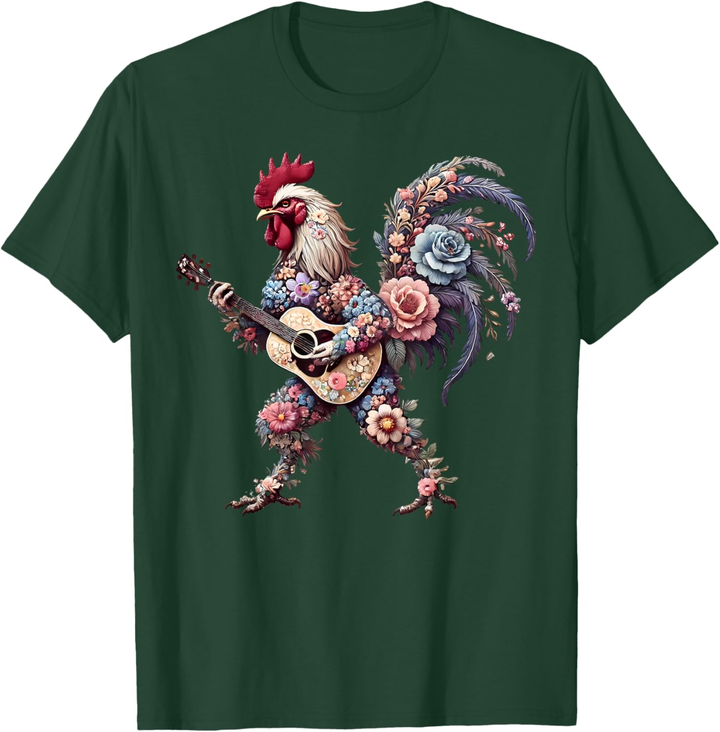 Funny Floral Rooster Guitarist T-Shirt Perfect for Music Lovers - 21