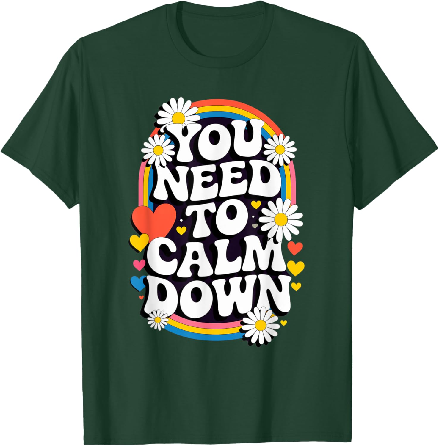 Groovy Rainbow Daisy T-Shirt for Calm Vibes and Fun Gifts - 1