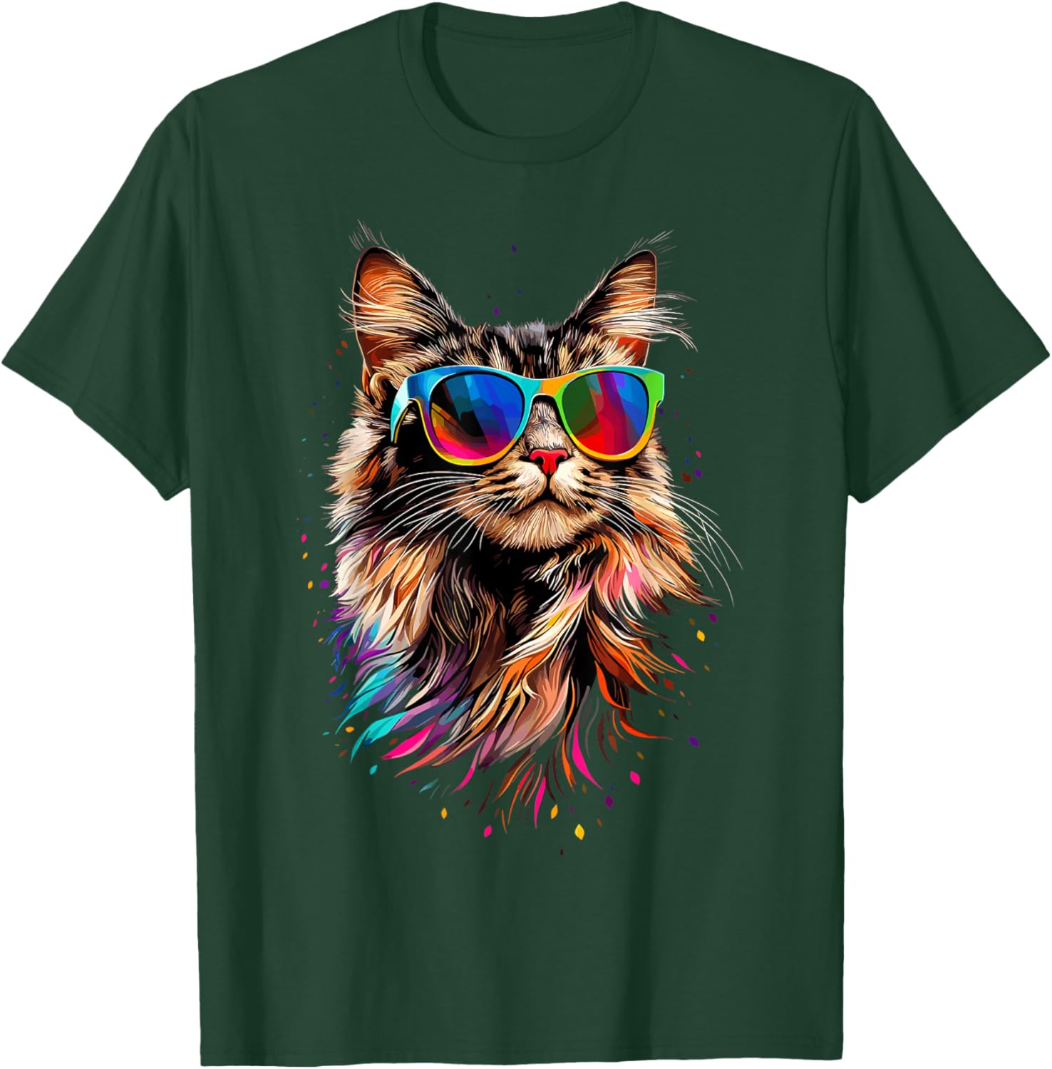 Cute Maine Coon Cat Sunglasses T-Shirt for Cat Lovers - Fun Apparel - 25